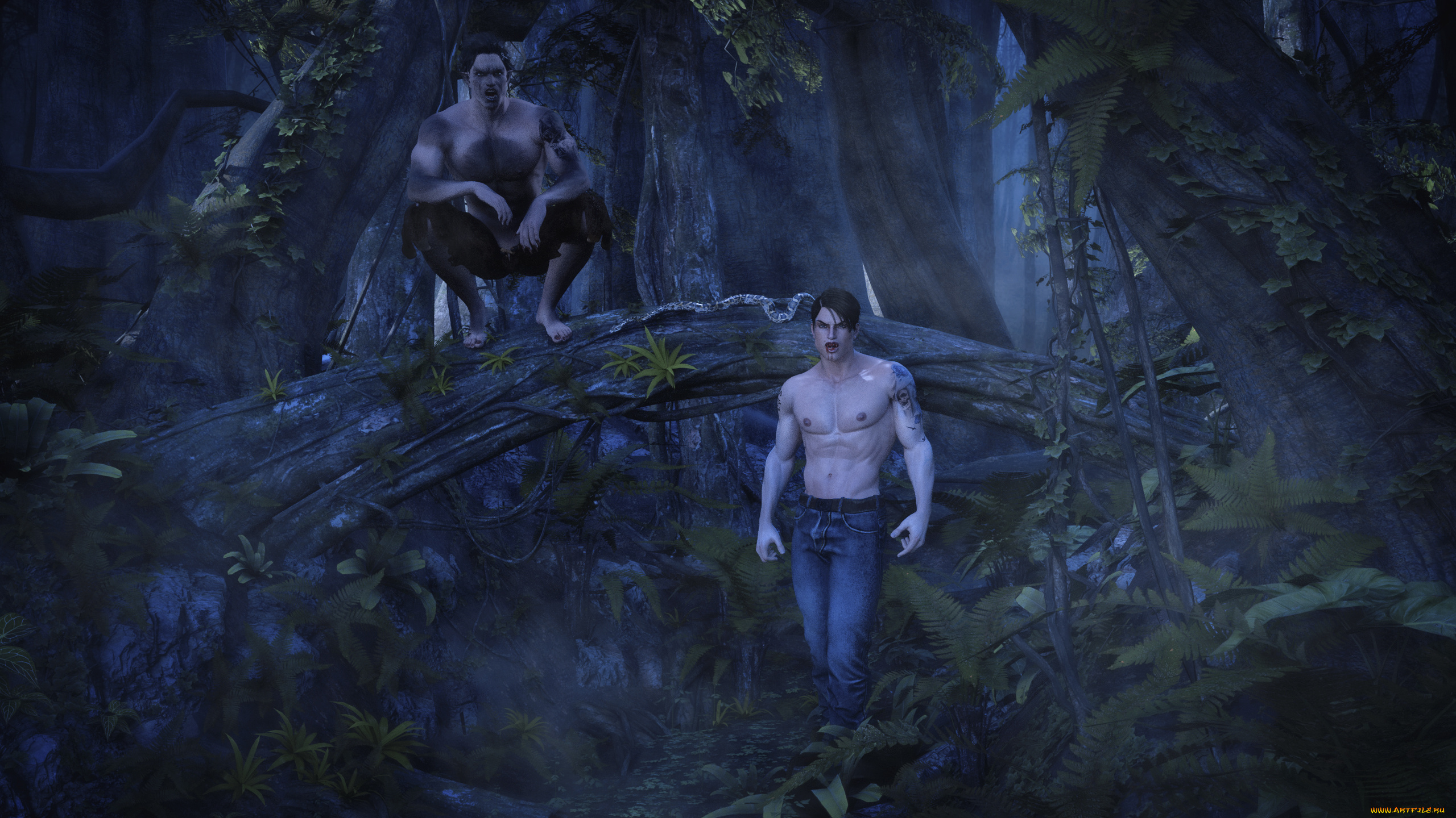 3д, графика, фантазия, , fantasy, лес, взгляд, парни