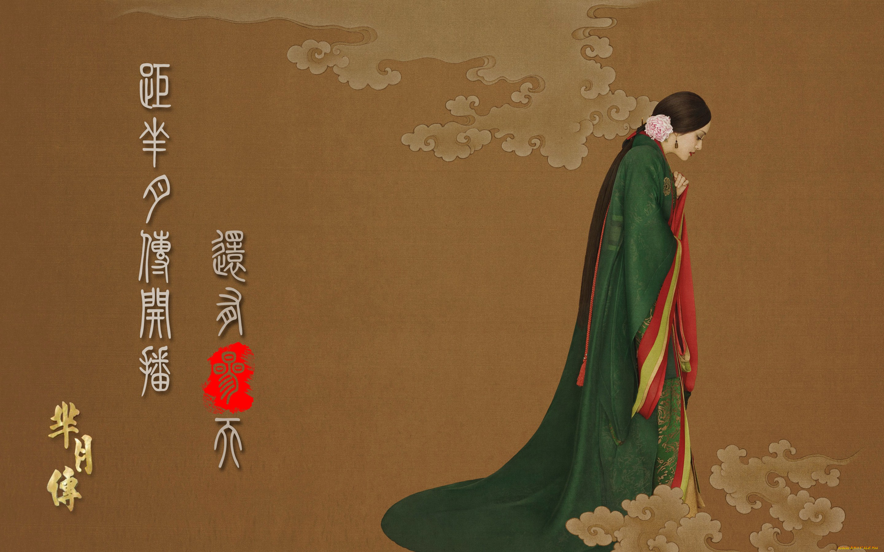 рисованное, люди, узор, фон, взгляд, девушка