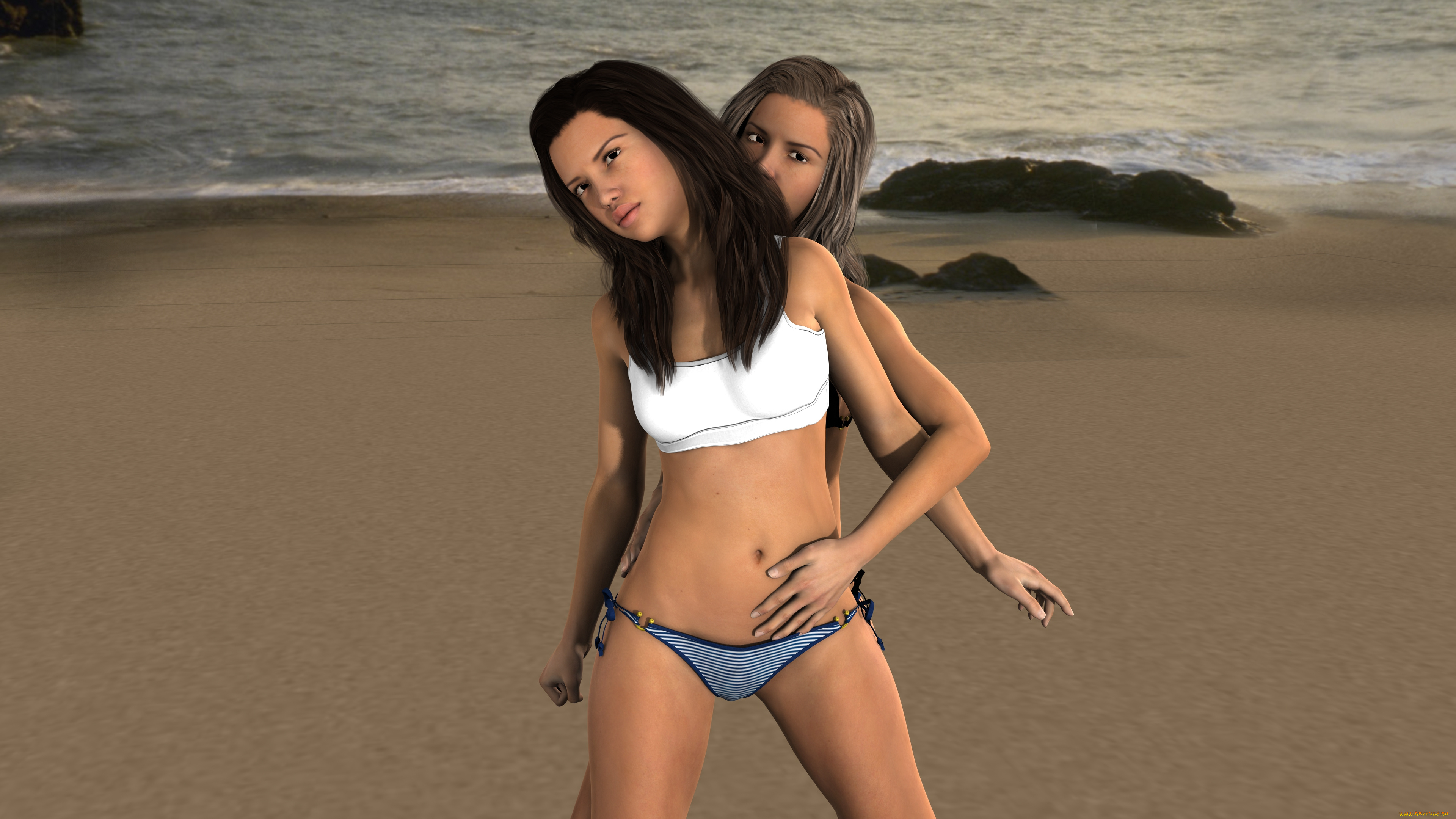 3д, графика, люди, , people, девушки, пляж, фон, взгляд