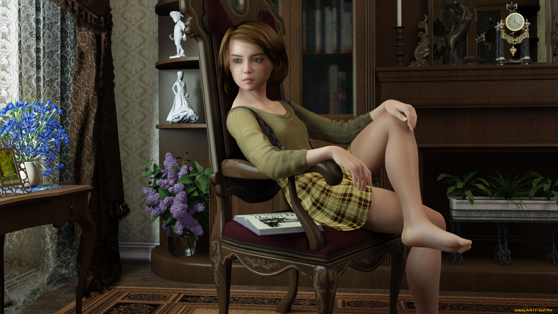 3д, графика, люди, , people, интерьер, взгляд, фон, девушка