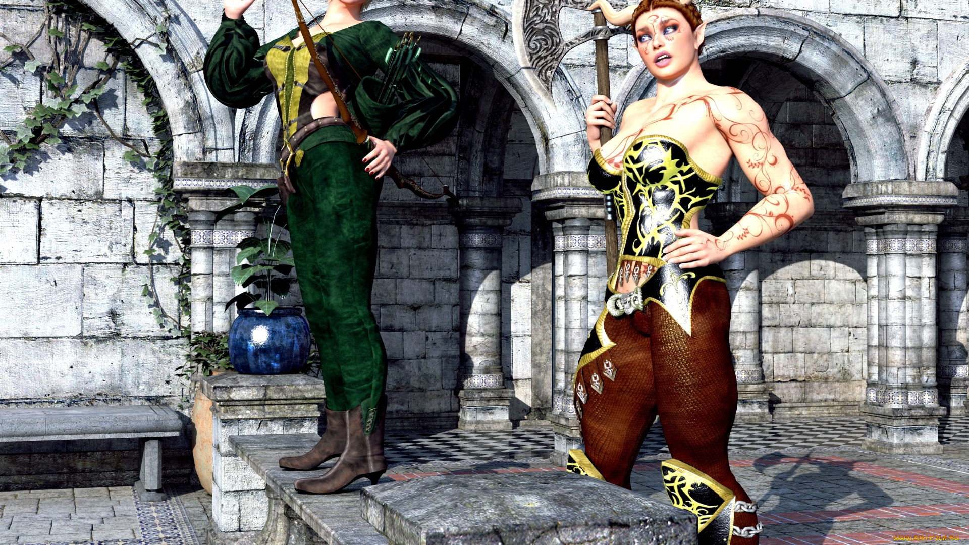 3д, графика, существа, , creatures, фон, взгляд, девушки