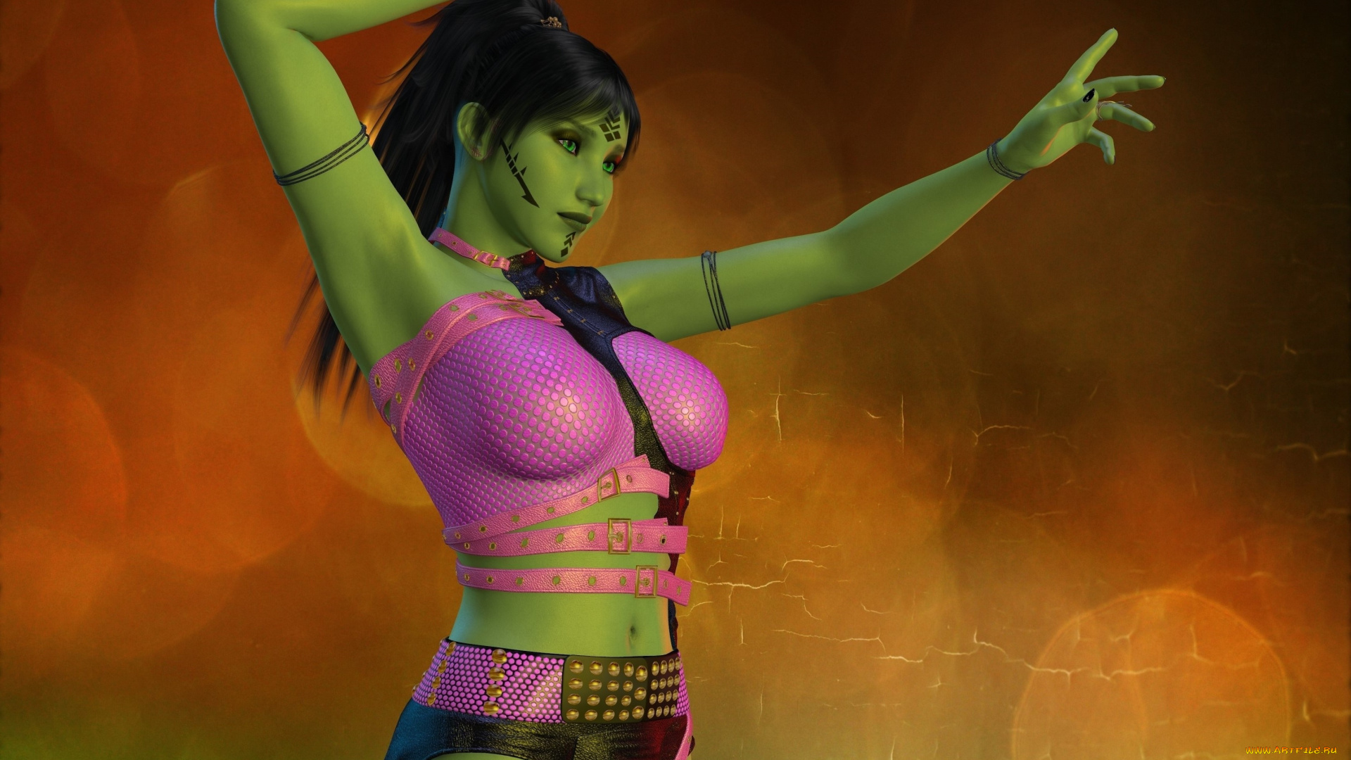 3д, графика, существа, , creatures, взгляд, девушка, фон