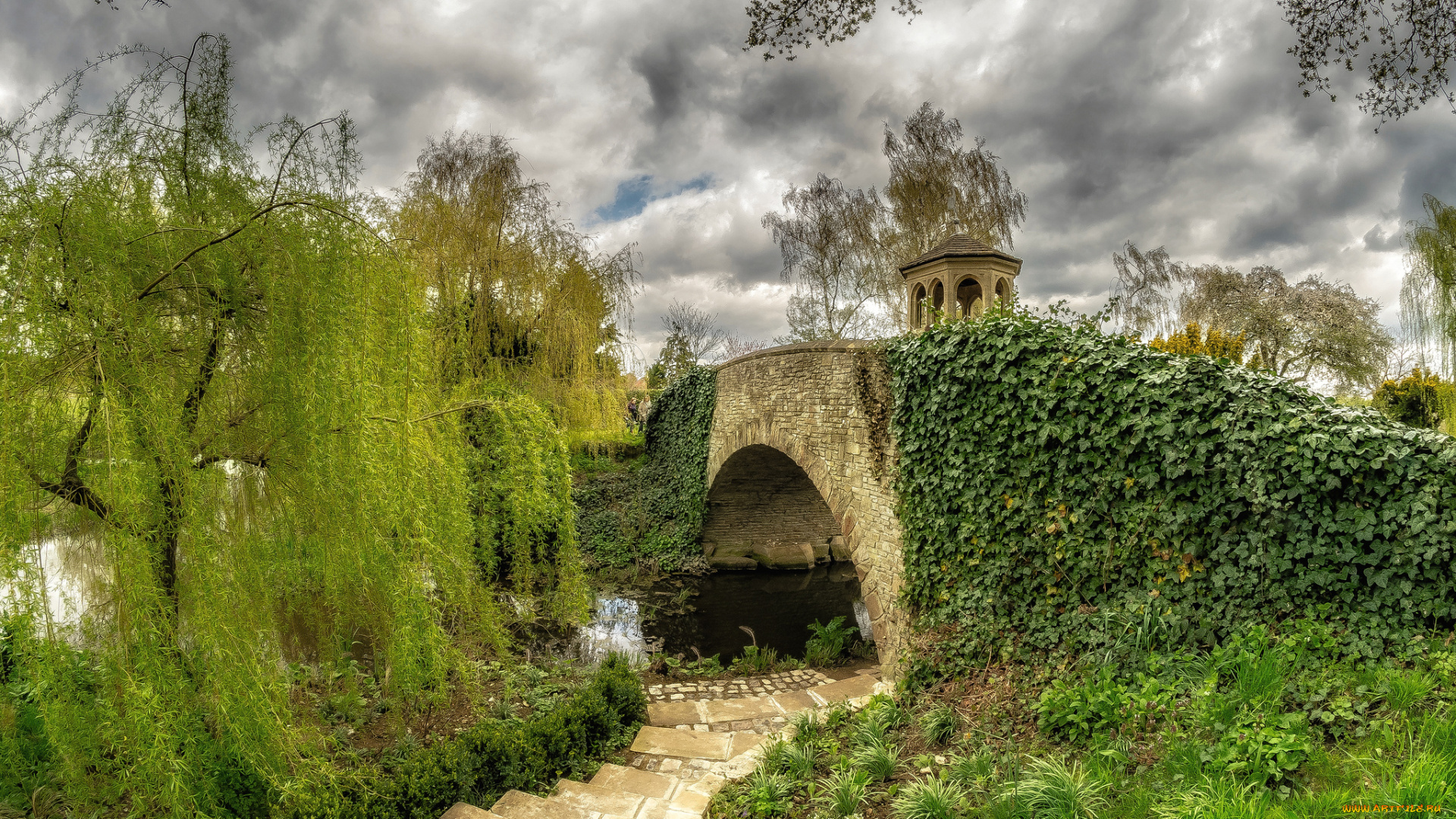 природа, парк, дорожка, мостик