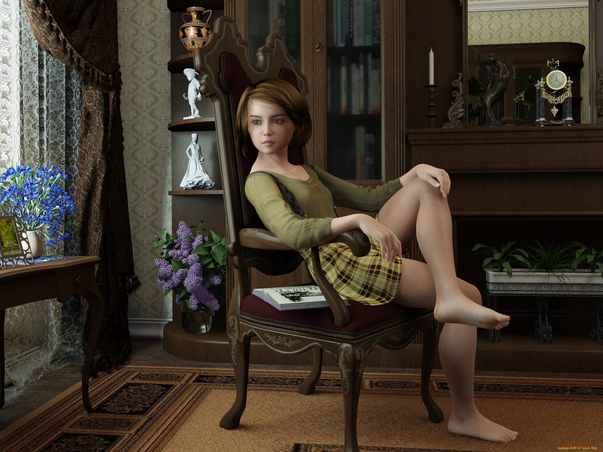 3д, графика, люди, , people, интерьер, взгляд, фон, девушка