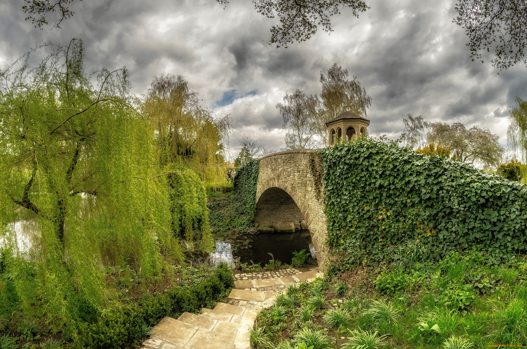 природа, парк, дорожка, мостик