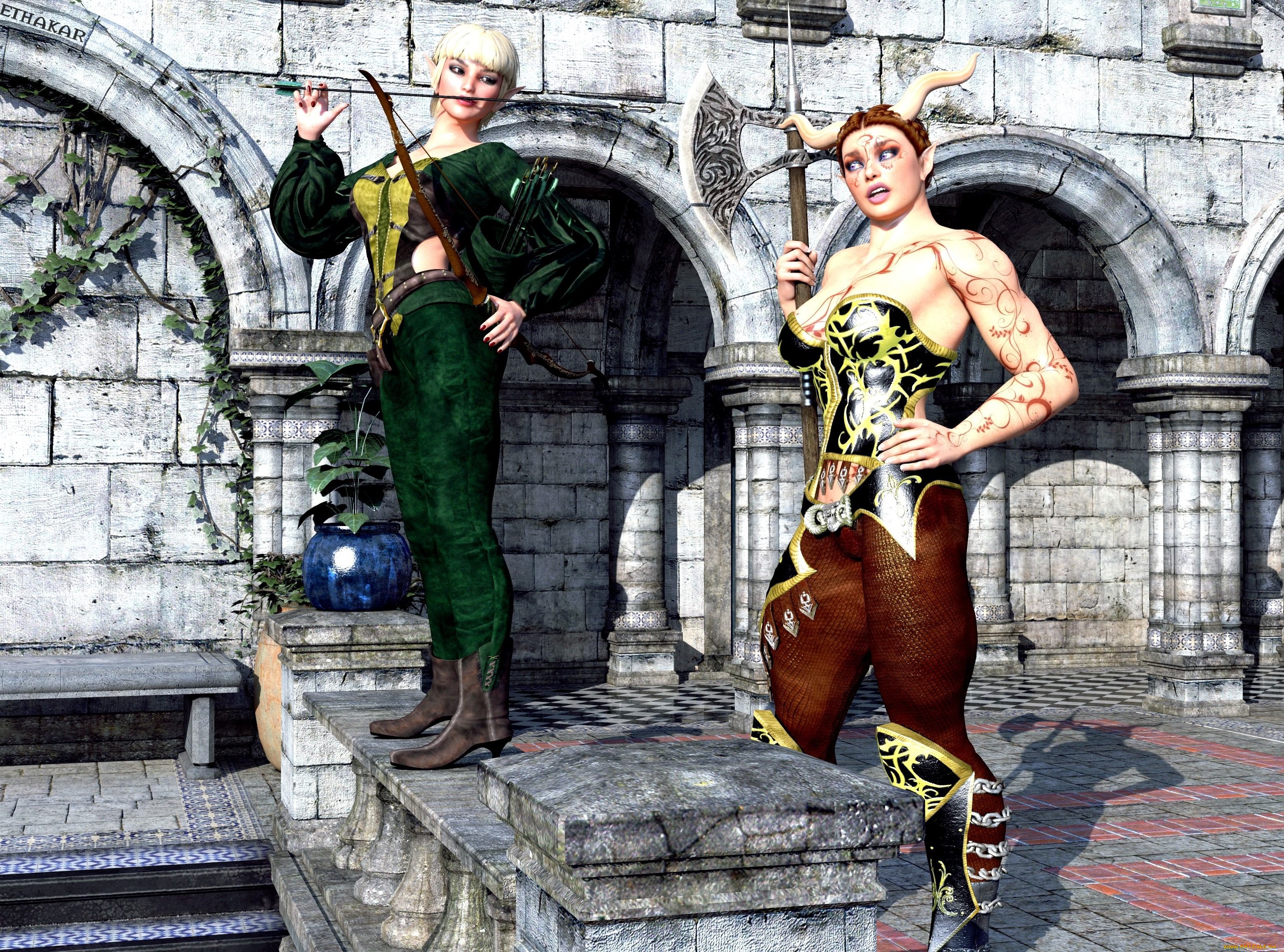 3д, графика, существа, , creatures, фон, взгляд, девушки