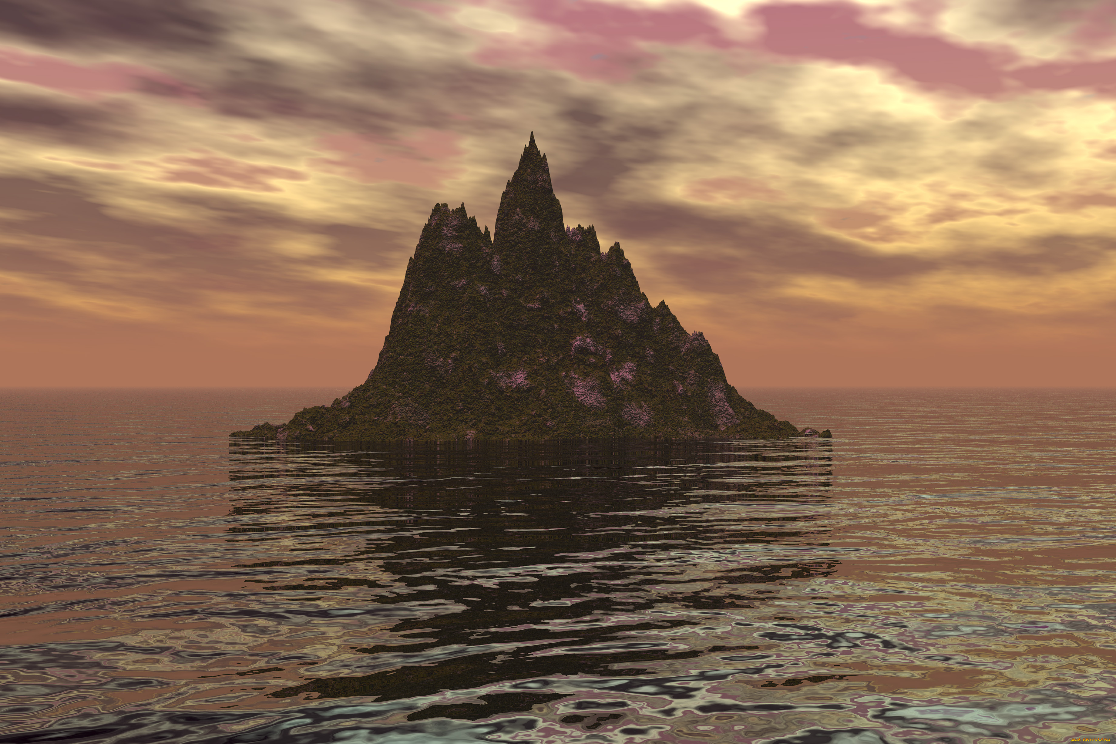 3д, графика, природа, , nature, море, скала