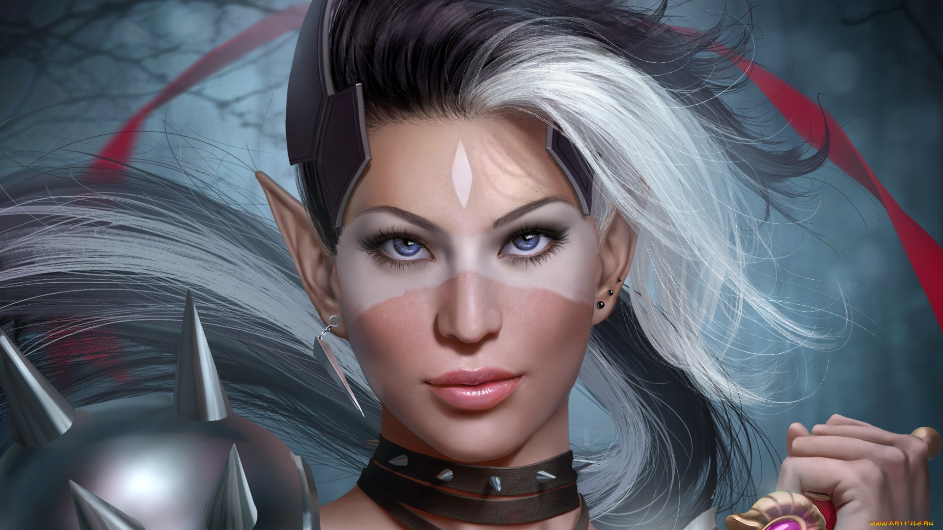 фэнтези, эльфы, девушка, нож, лицо, adalia, эльфийка, уши, эльф, взгляд