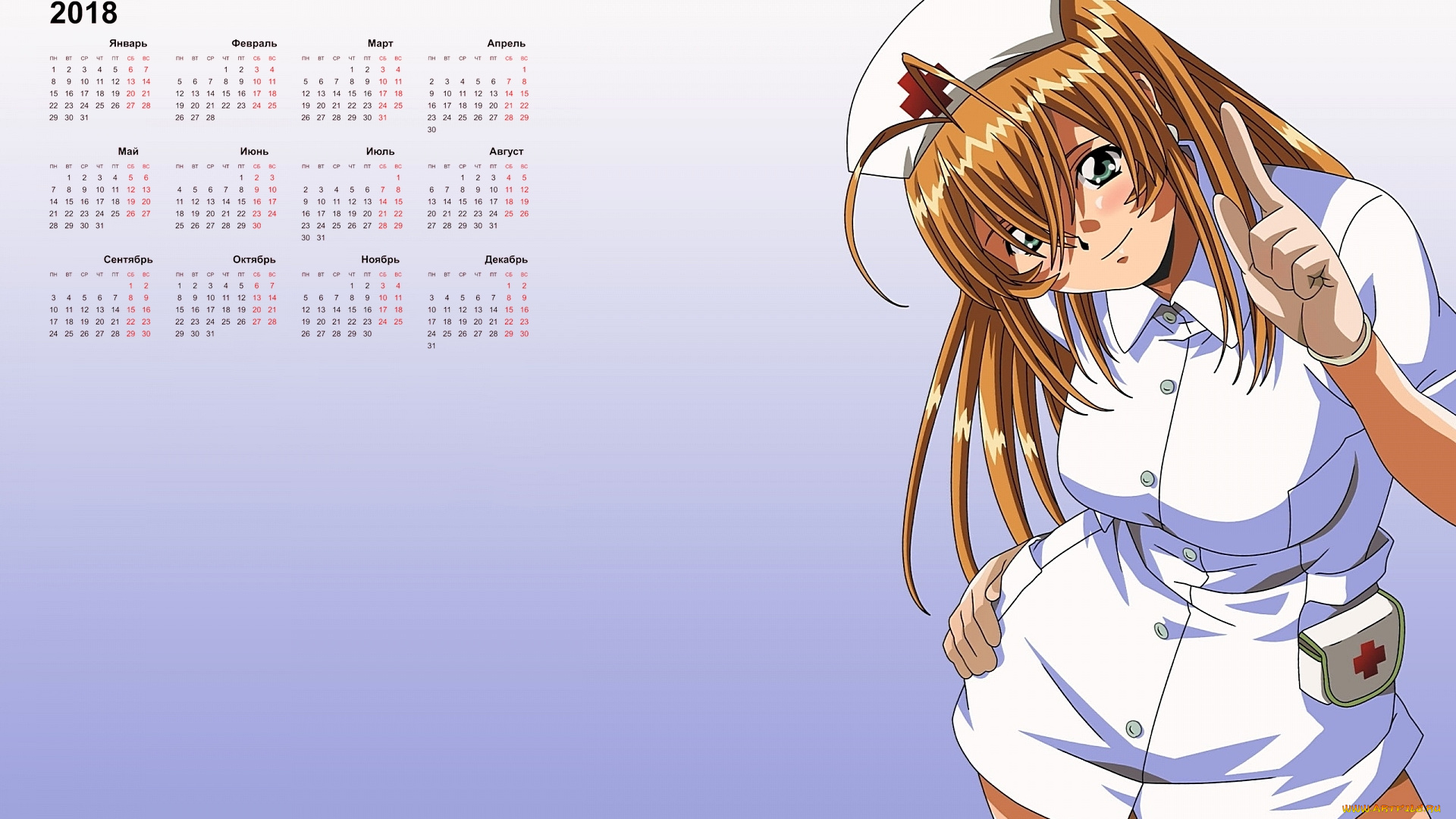 календари, аниме, взгляд, 2018, медсестра, девушка