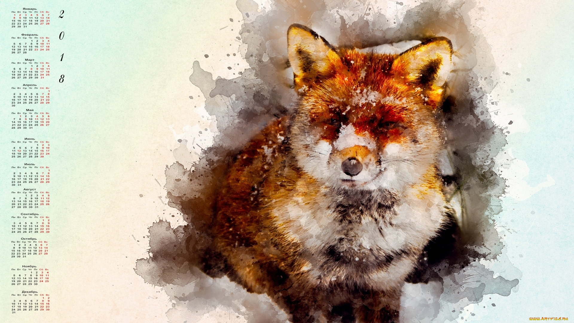 календари, компьютерный, дизайн, лиса, 2018, взгляд