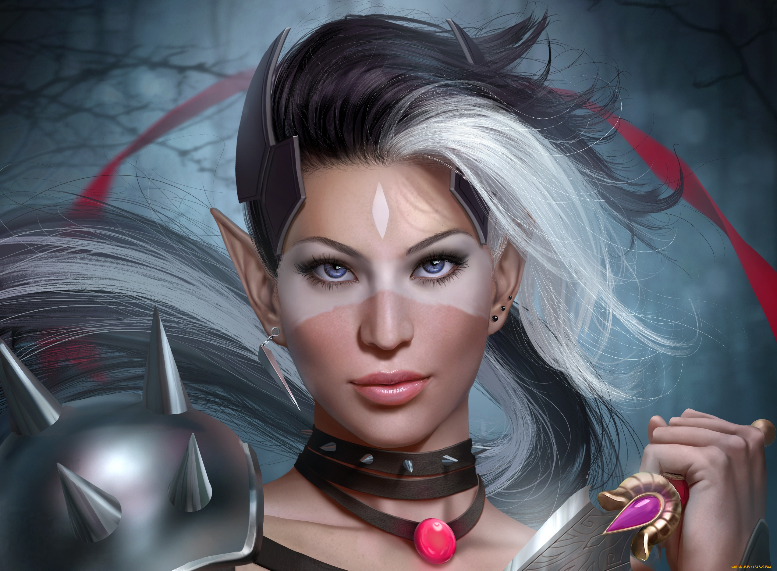 фэнтези, эльфы, девушка, нож, лицо, adalia, эльфийка, уши, эльф, взгляд