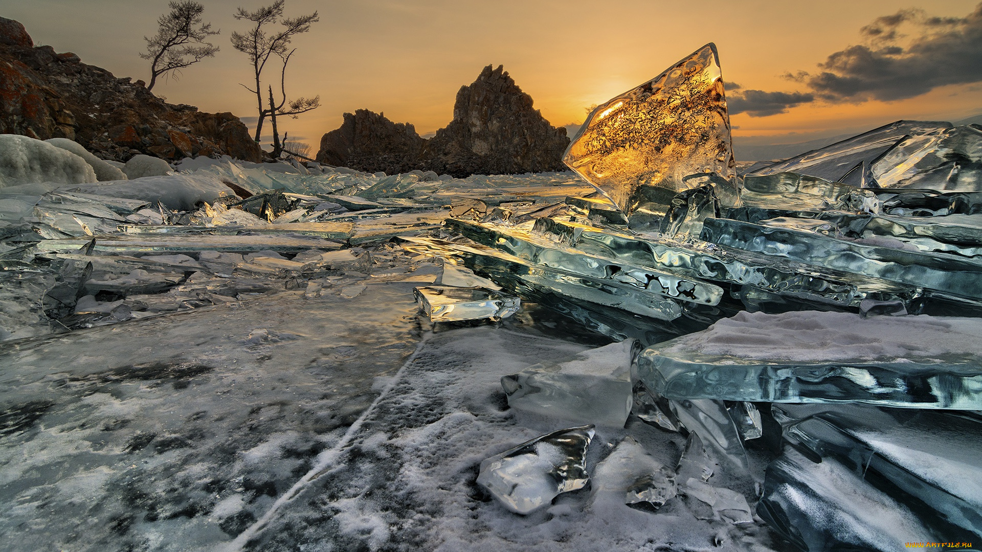 природа, реки, озера, лед, закат, озеро, солнце, россия, байкал