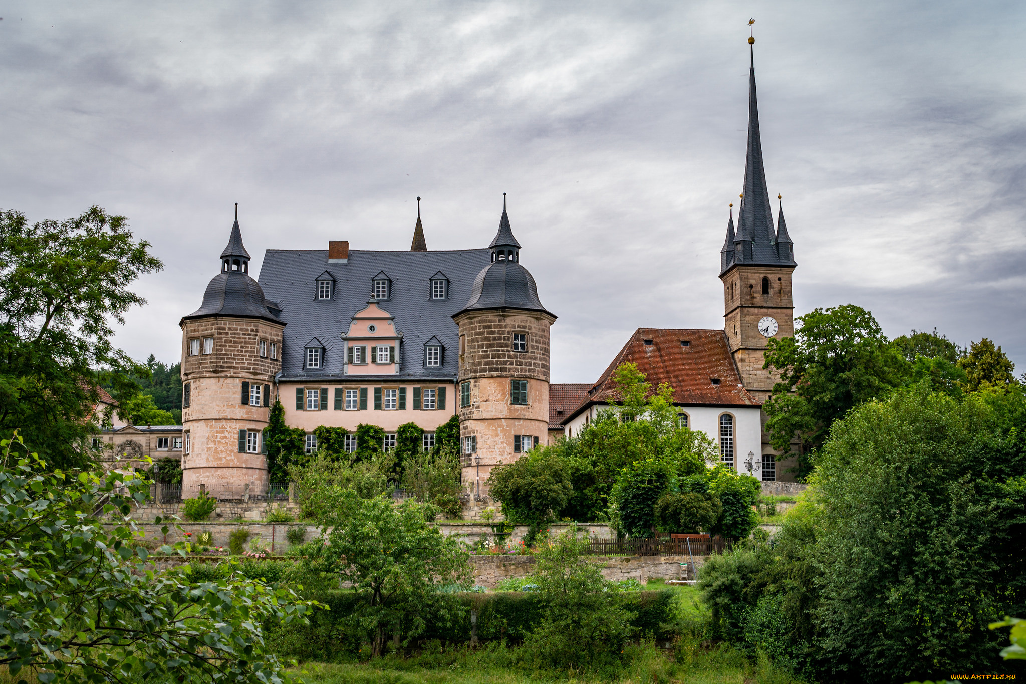 schloss, ahorn, города, замки, германии, простор