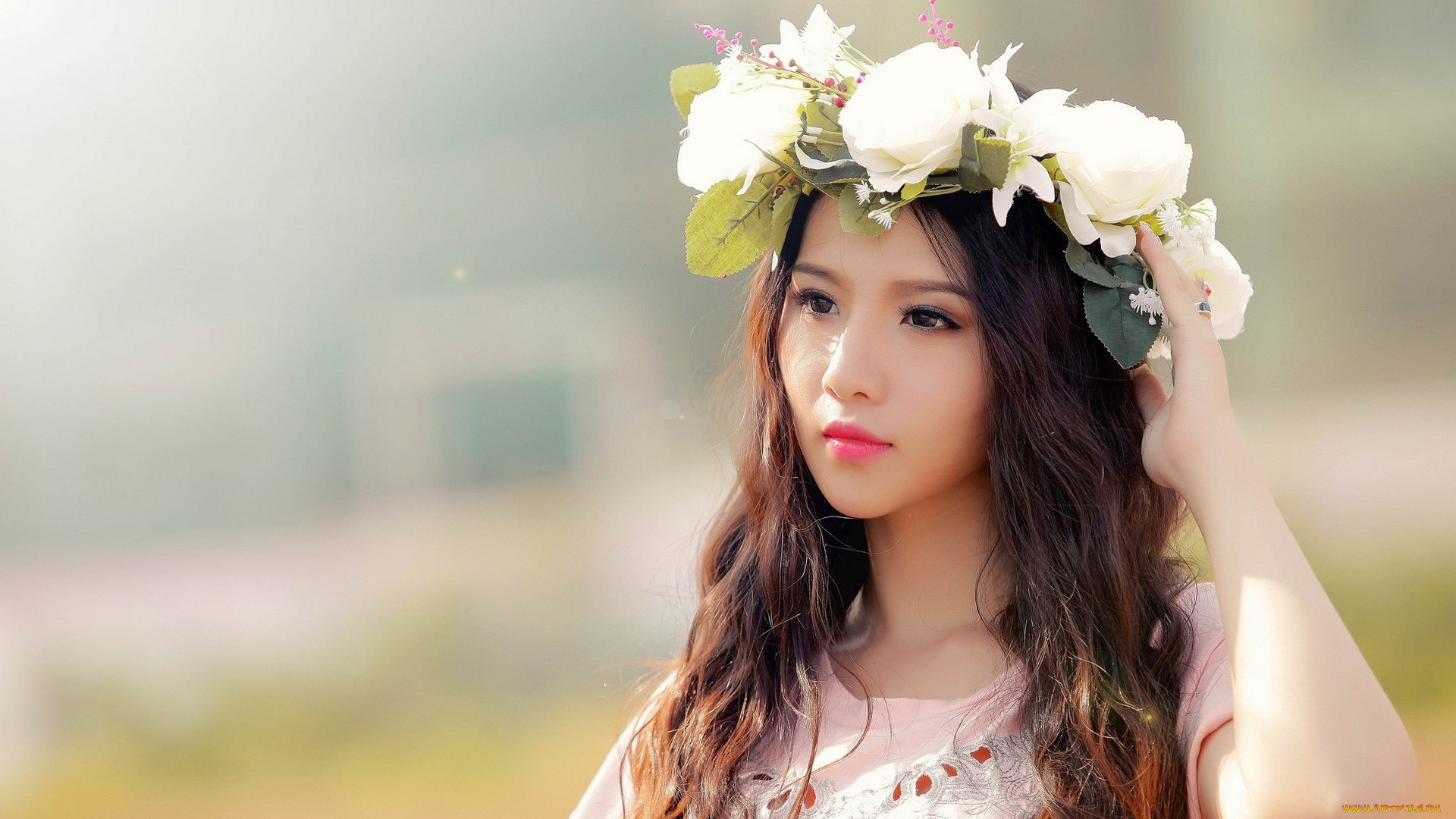 девушки, -, азиатки, венок