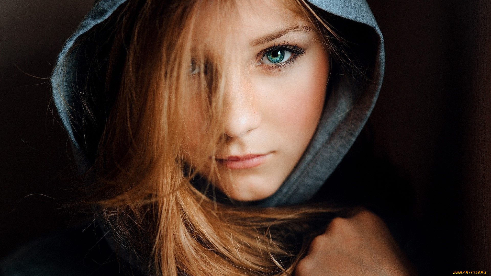 девушки, -, лица, , портреты, рыжеволосая, капюшон