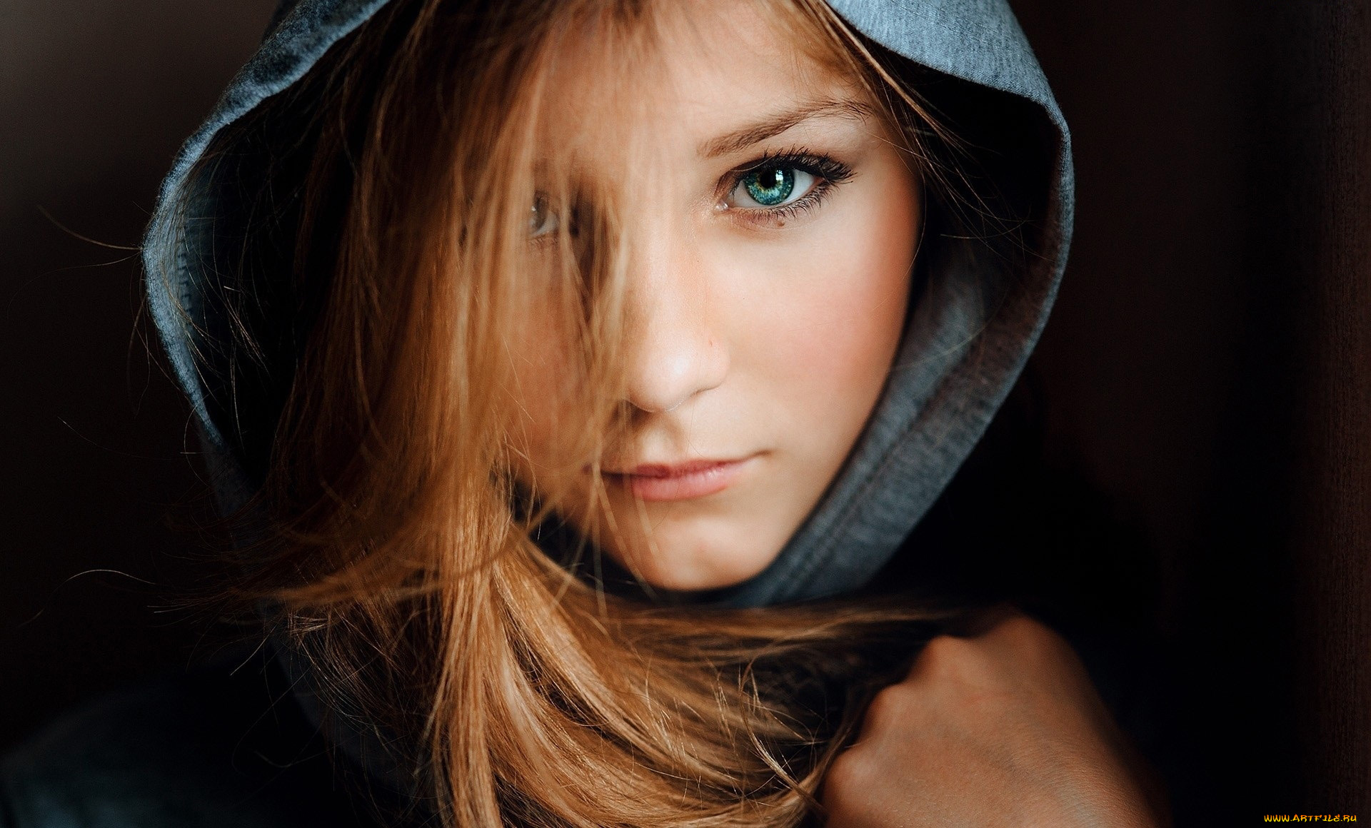 девушки, -, лица, , портреты, рыжеволосая, капюшон
