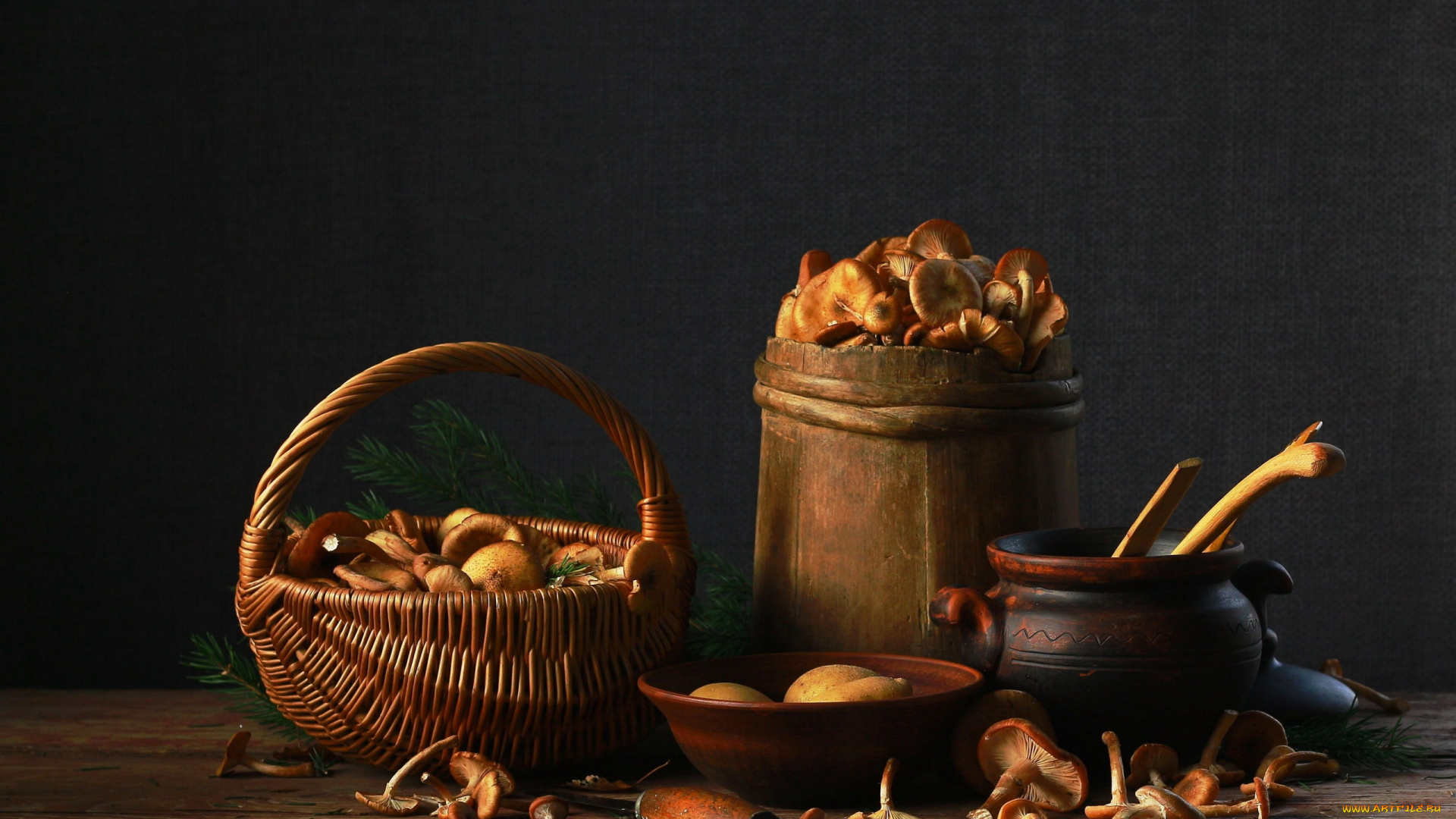 еда, грибы, , грибные, блюда, корзинка, горшок