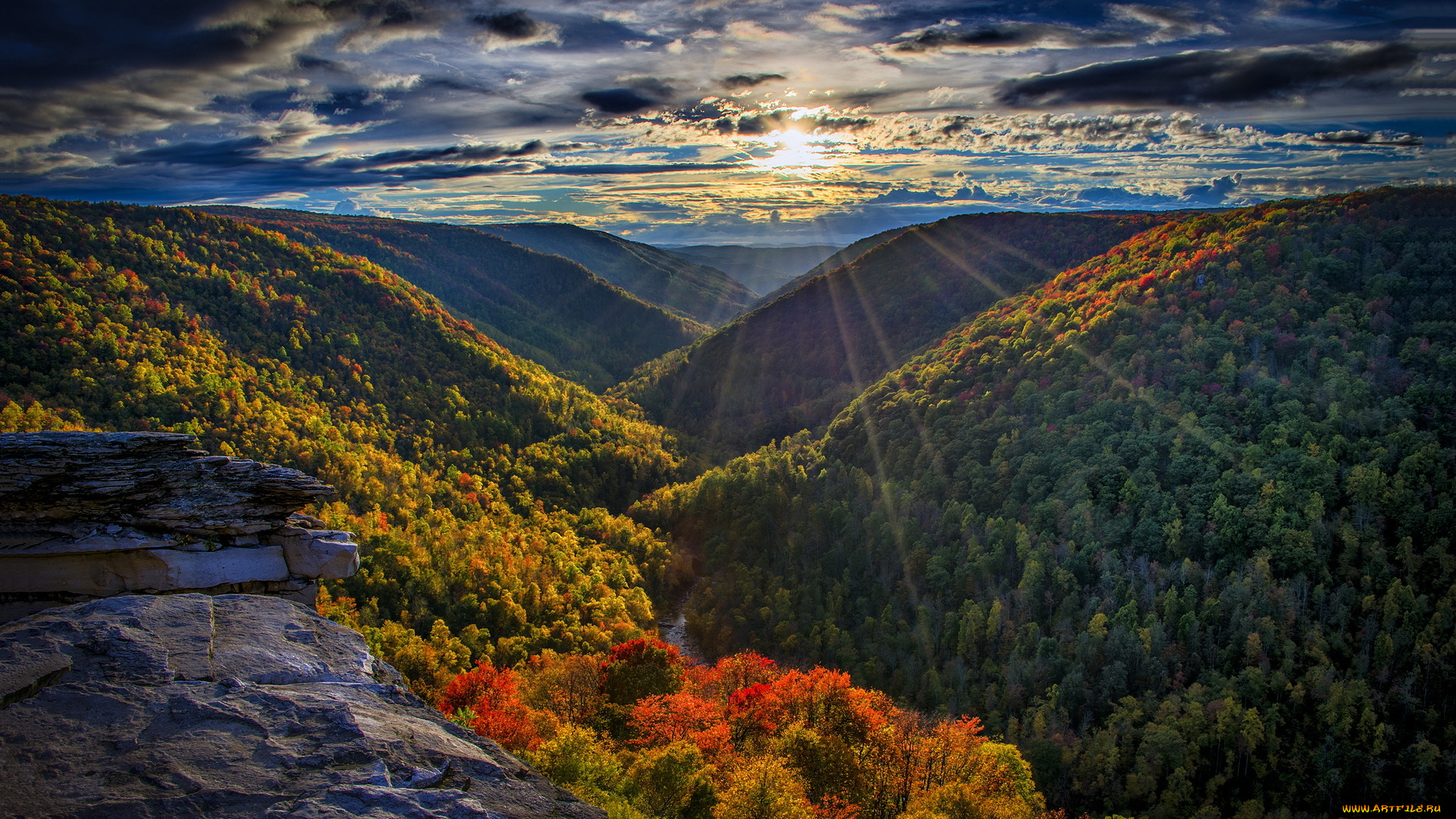 природа, горы, лес, осень, лучи