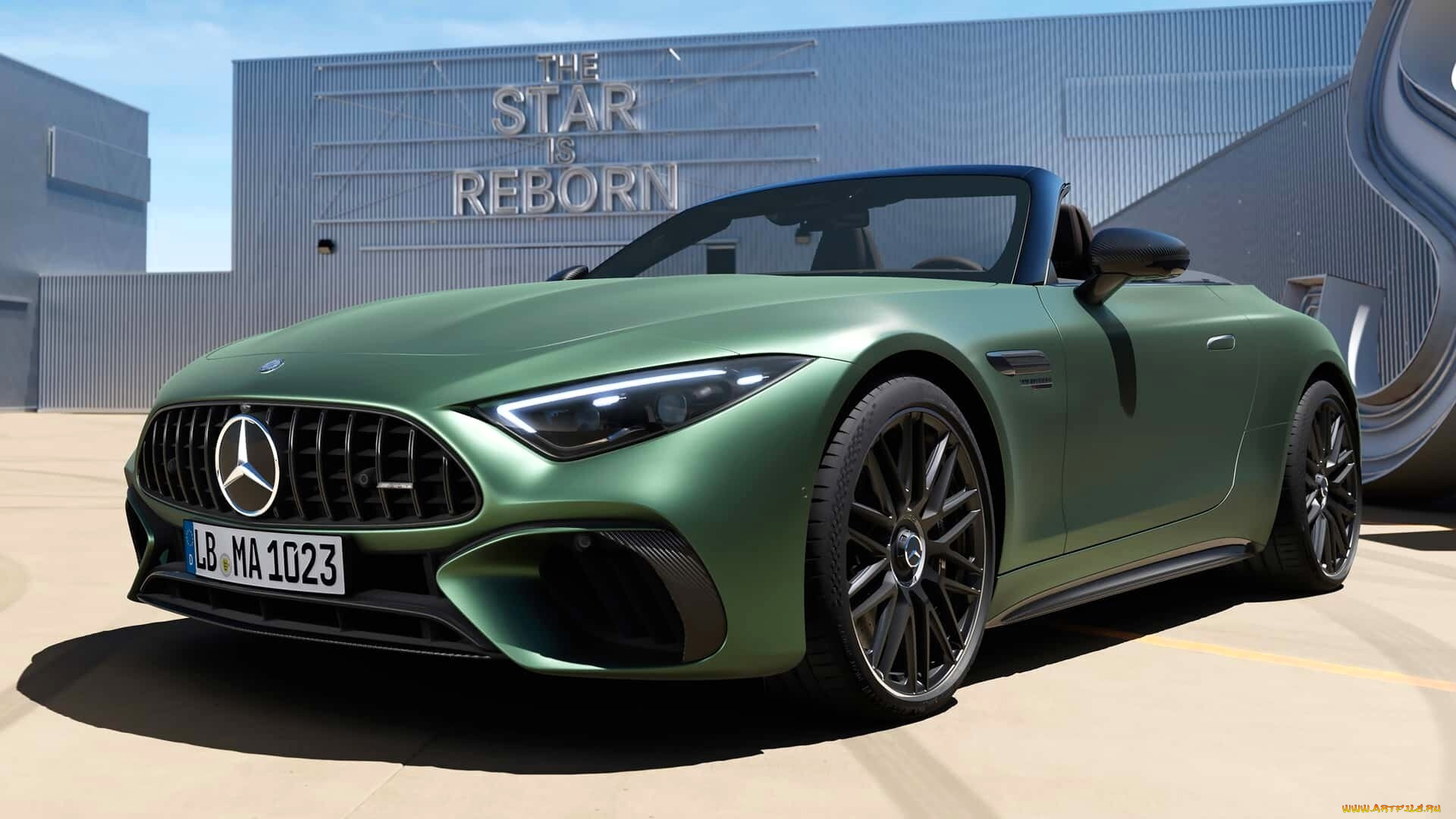 автомобили, mercedes-benz, зеленый, кабриолет, здание