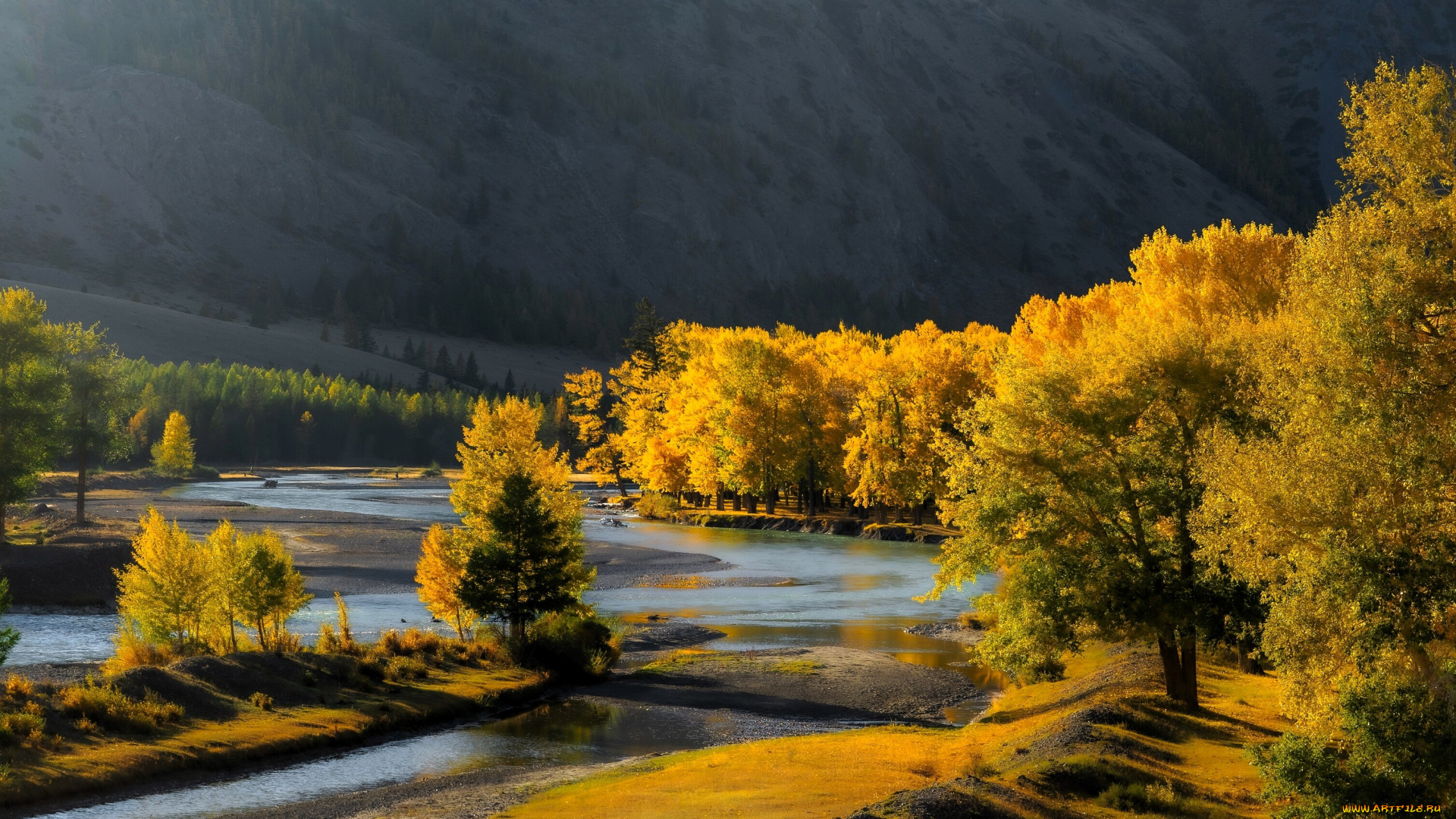 природа, реки, озера, горы, лес, деревья, осень, река