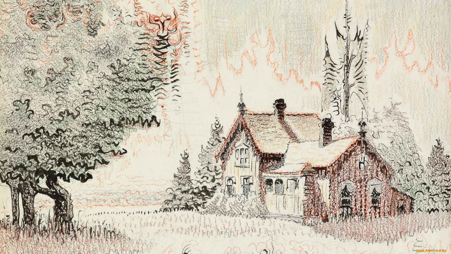 рисованное, живопись, пейзаж