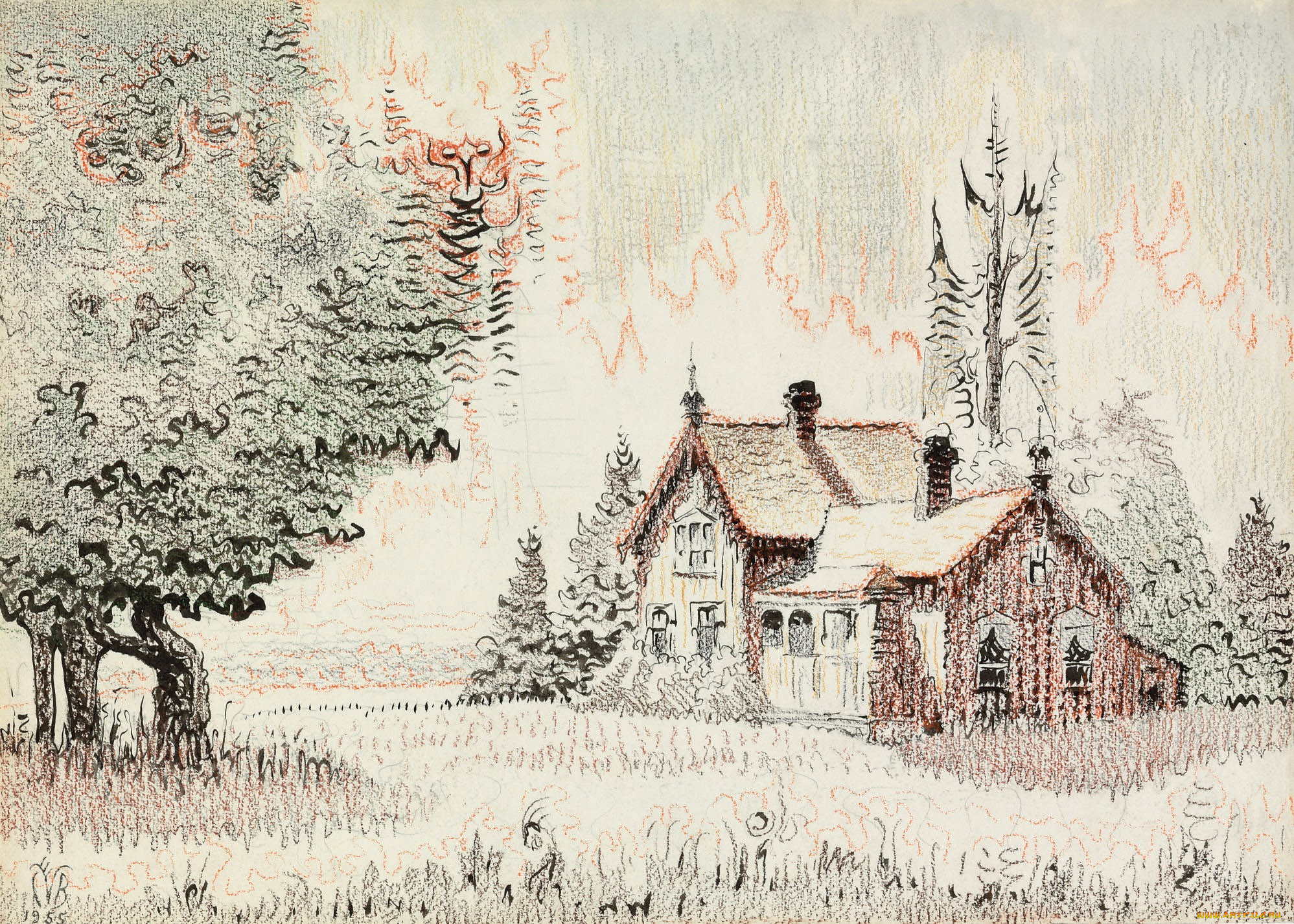 рисованное, живопись, пейзаж