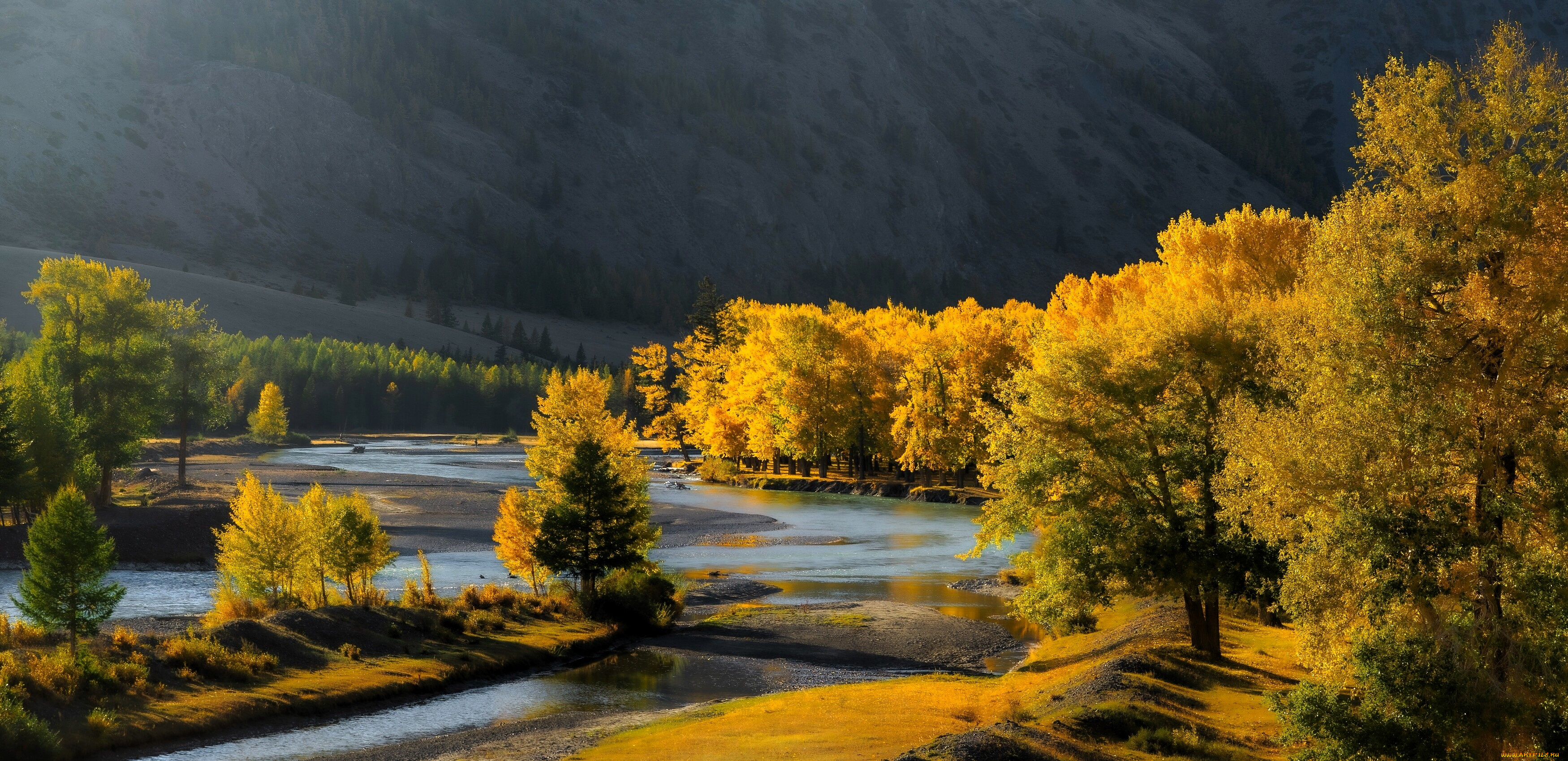 природа, реки, озера, горы, лес, деревья, осень, река