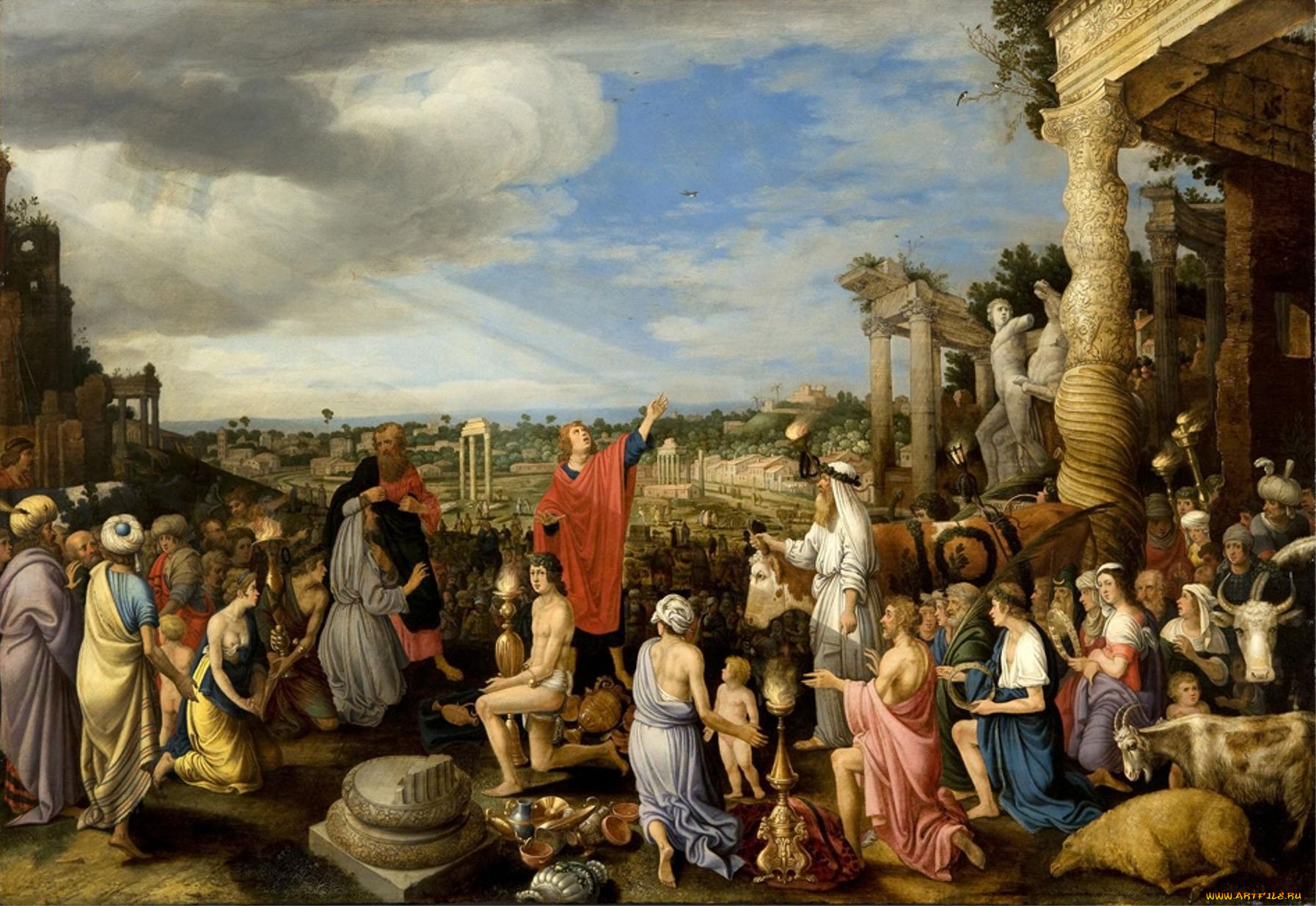 saint, paul, and, barnabas, in, lystra, рисованные, willem, van, nieulandt, ii, толпа