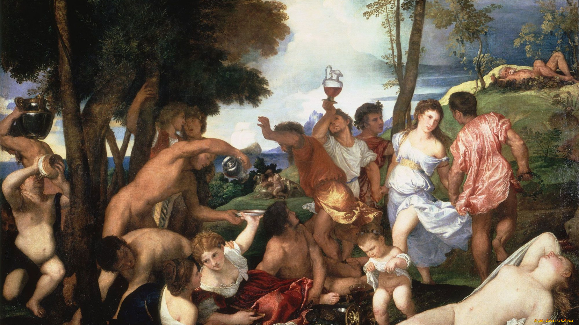 bacchanal, of, the, andrians, рисованные, tiziano, vecellio, тициан