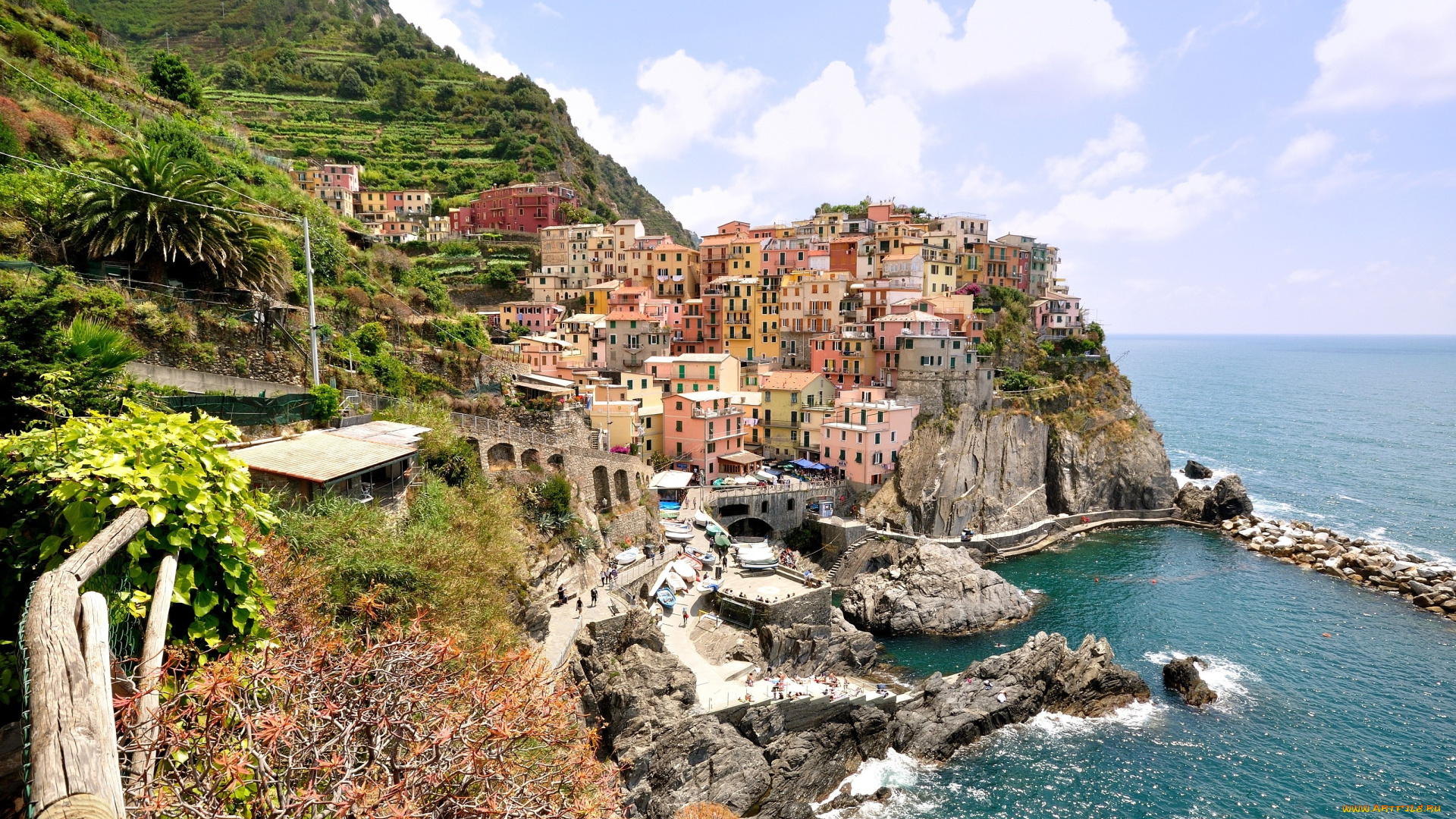 манарола, италия, города, амальфийское, лигурийское, побережье, утес, дома, море