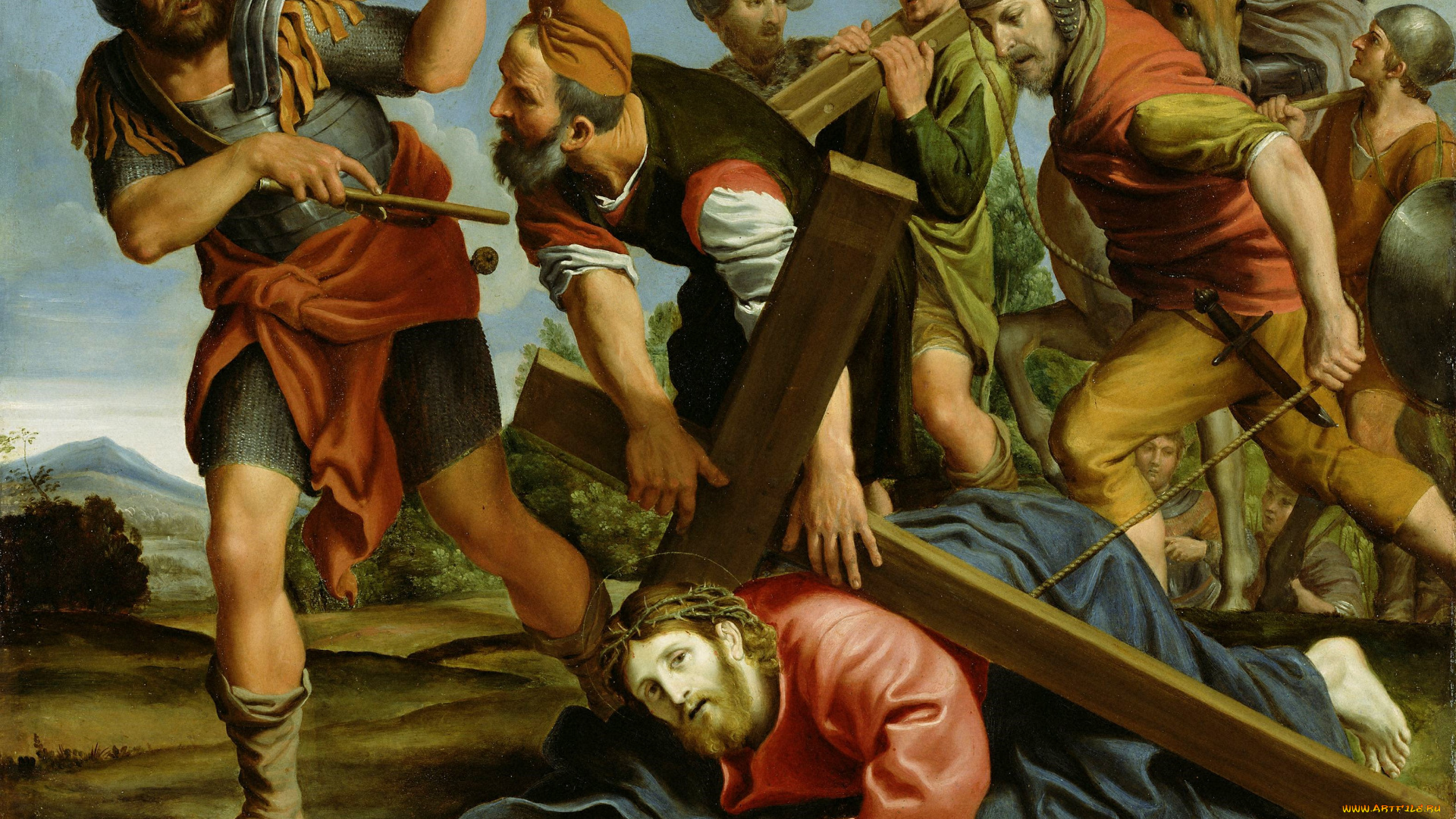 the, way, to, calvary, рисованные, domenichino, domenico, zampieri, иисус, крест