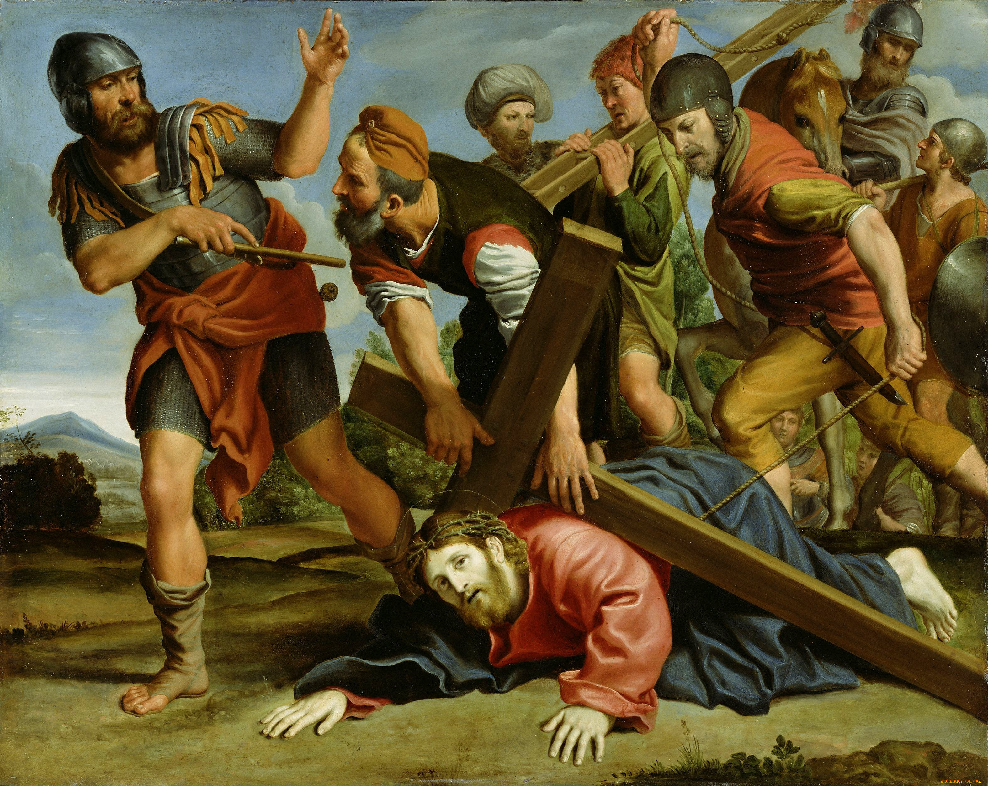 the, way, to, calvary, рисованные, domenichino, domenico, zampieri, иисус, крест