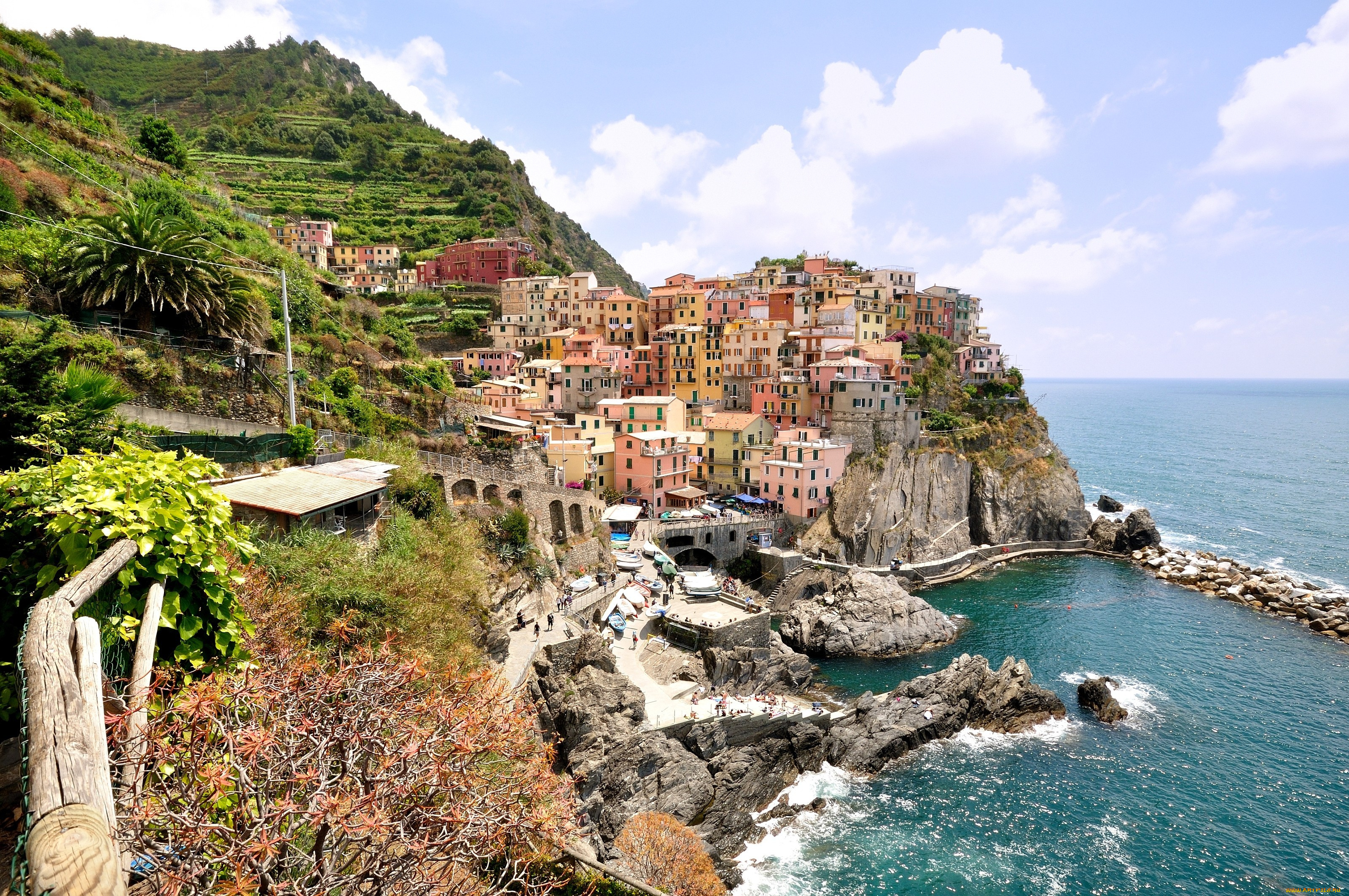 манарола, италия, города, амальфийское, лигурийское, побережье, утес, дома, море