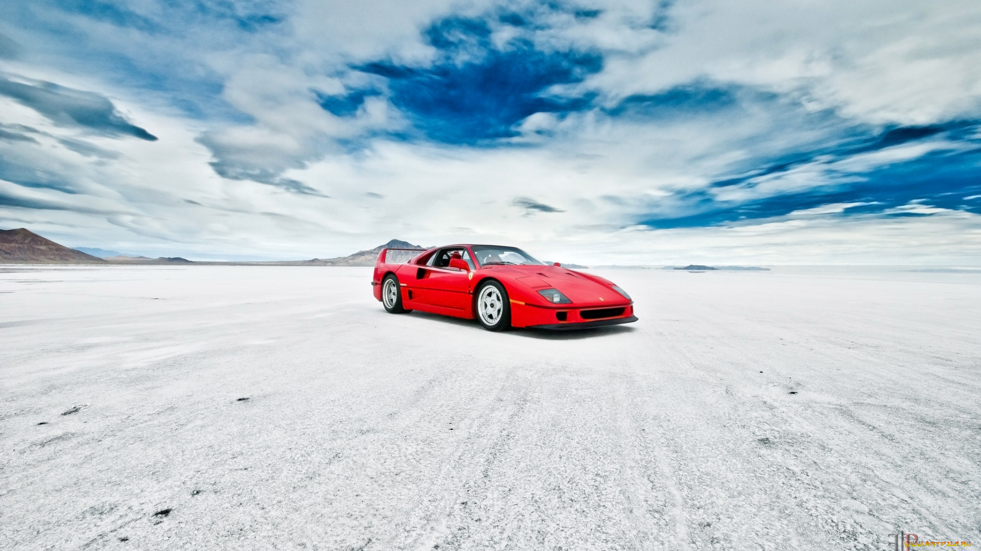 автомобили, ferrari, красный, берег, облака