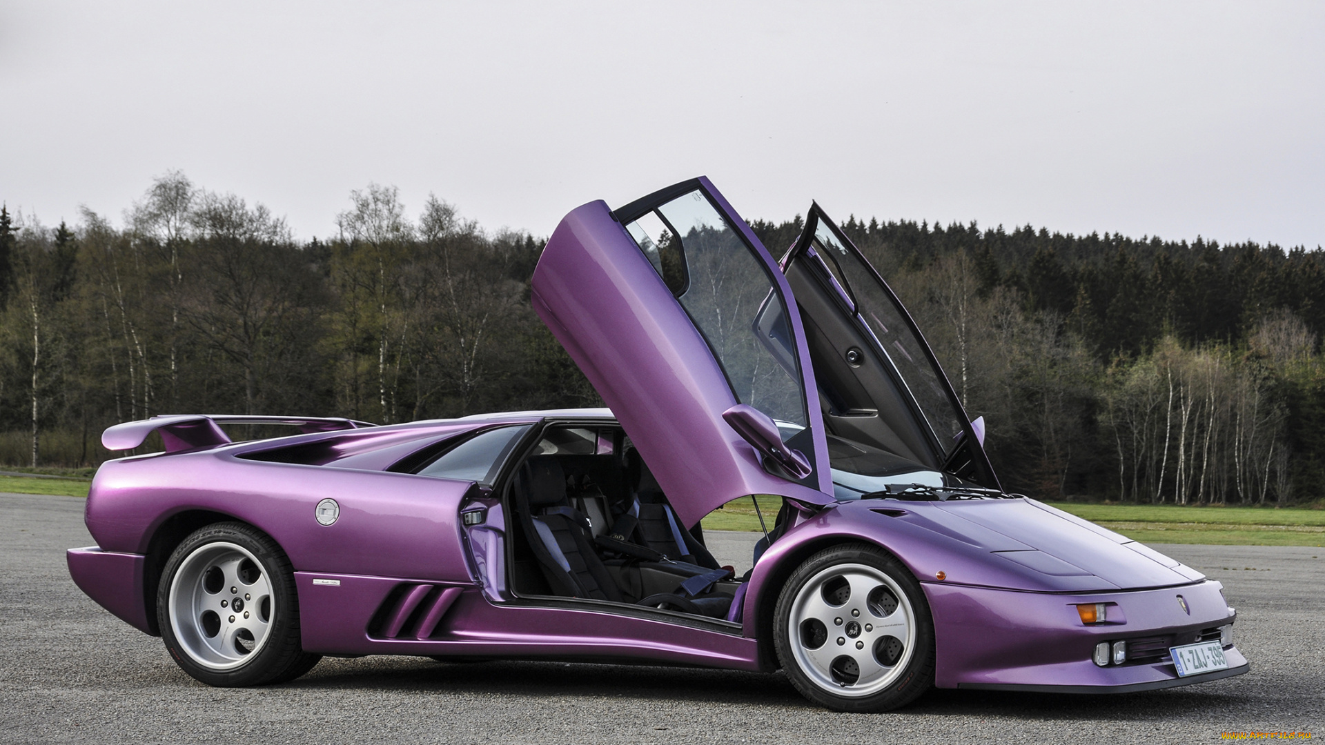 автомобили, lamborghini, se30, diablo, деревья, фиолетовый, tree, ламборгини, диабло, purple