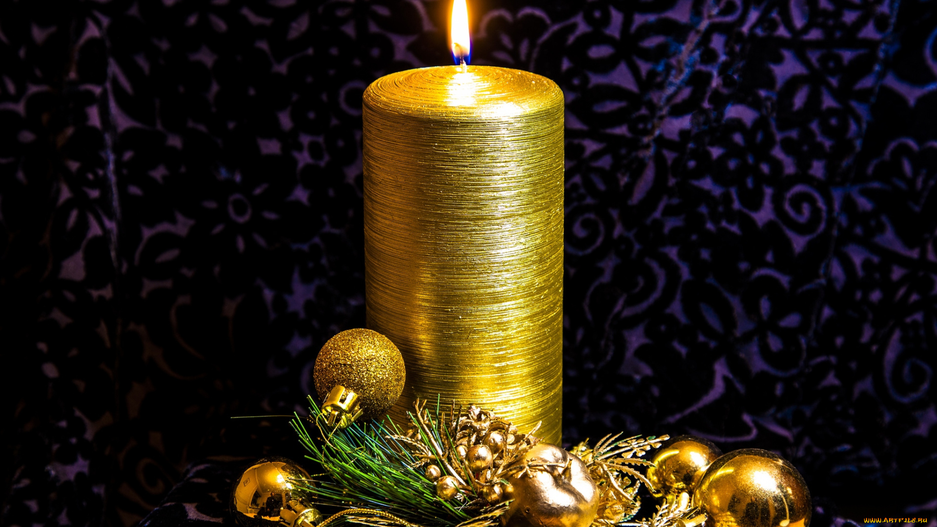 праздничные, новогодние, свечи, декор, пламя, золотой