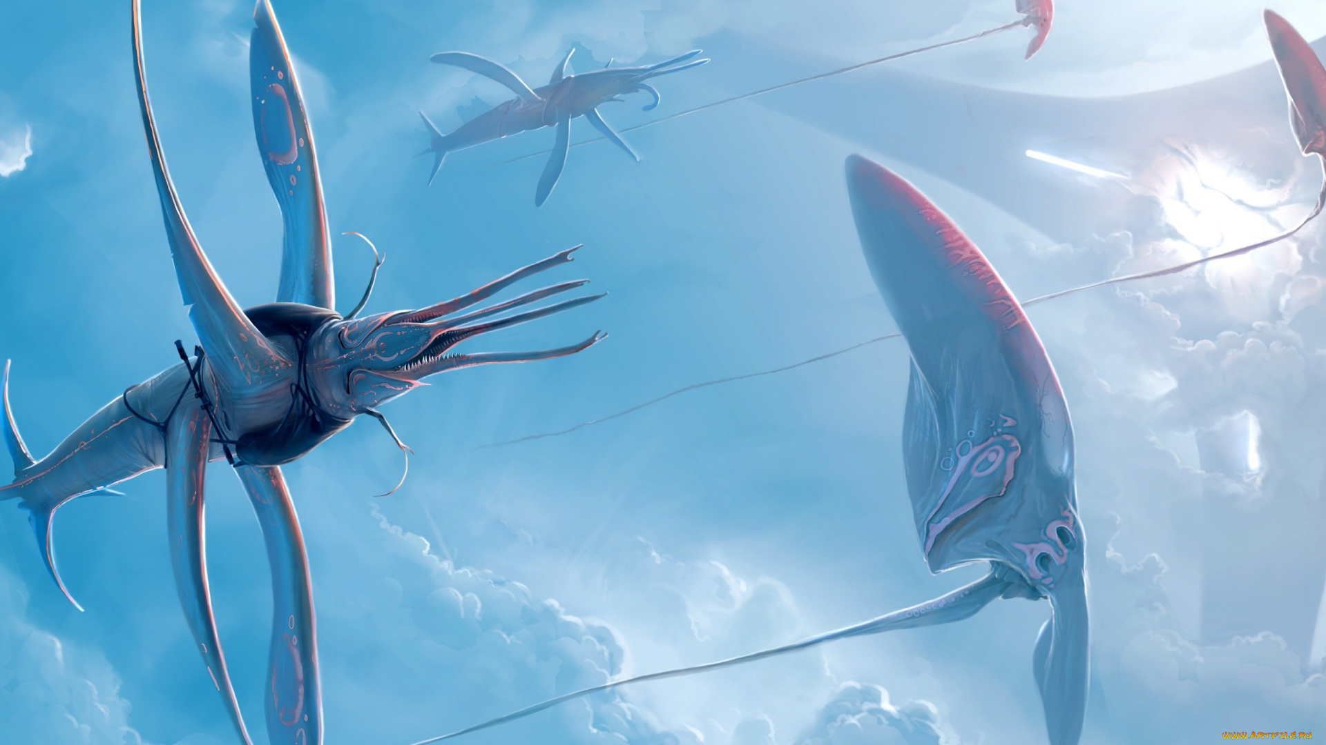 фэнтези, существа, облака, небо, воздух, летающие