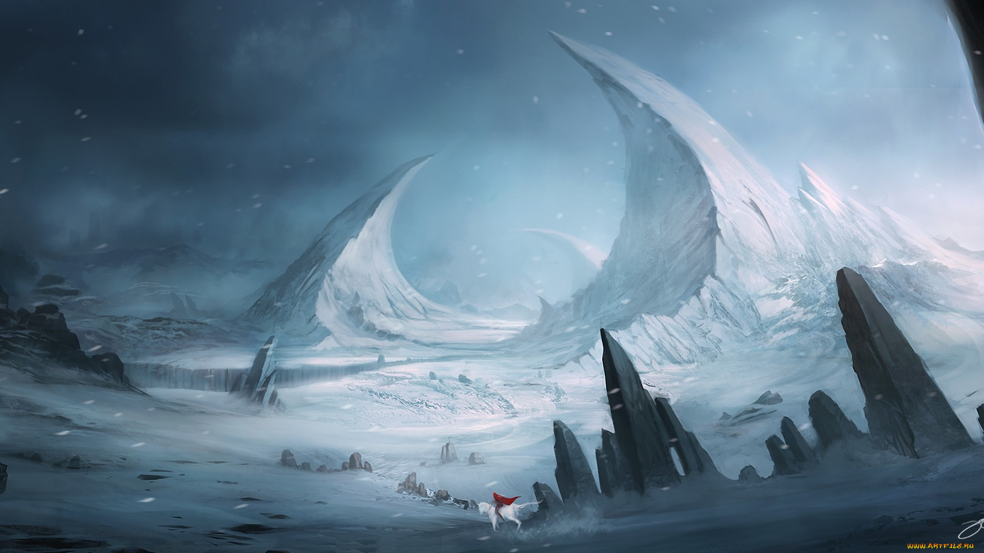 фэнтези, всадники, , наездники, камни, скалы, зима, всадник