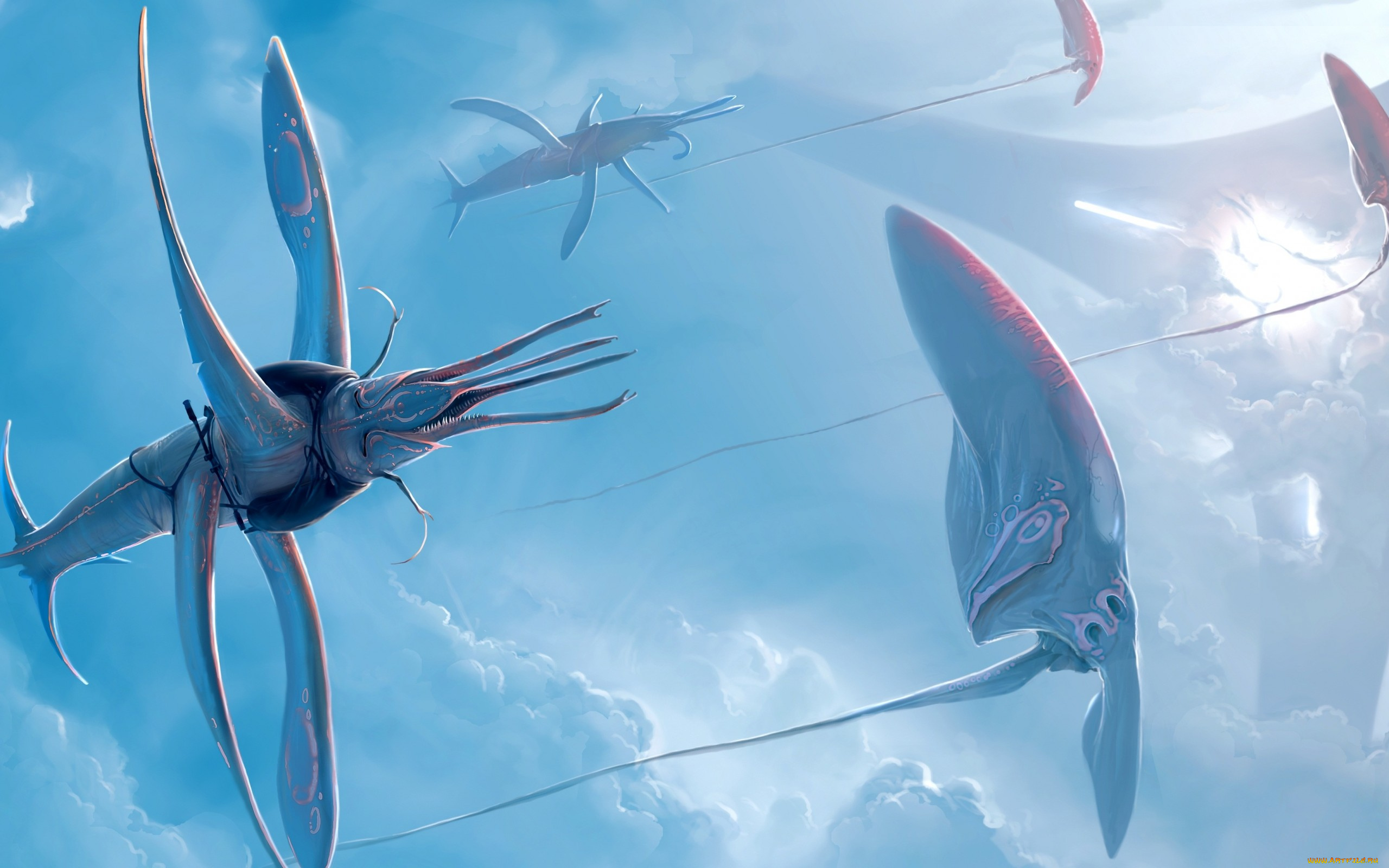 фэнтези, существа, облака, небо, воздух, летающие