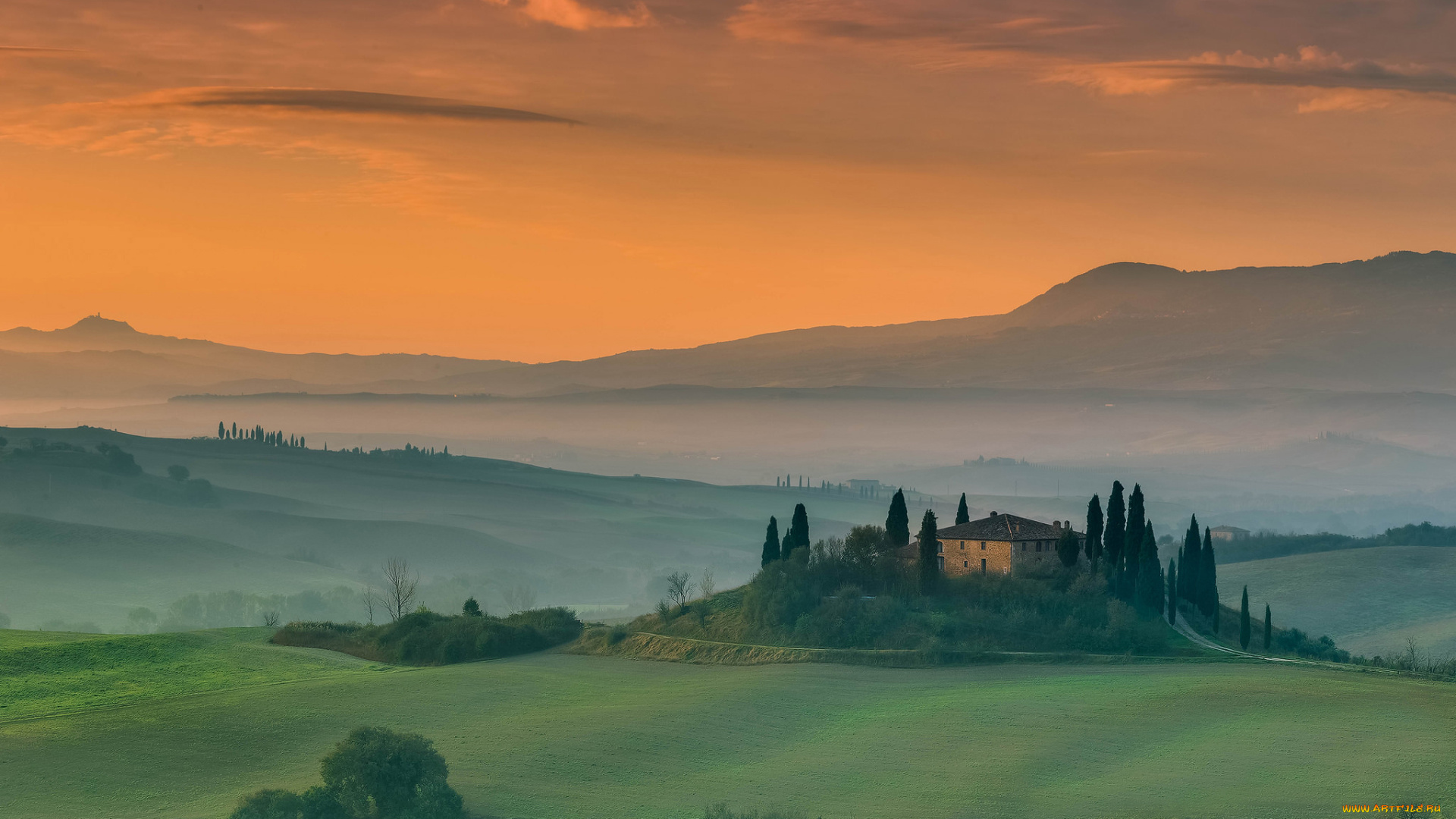 города, -, пейзажи, небо, усадьба, деревья, дом, италия, тоскана, поля