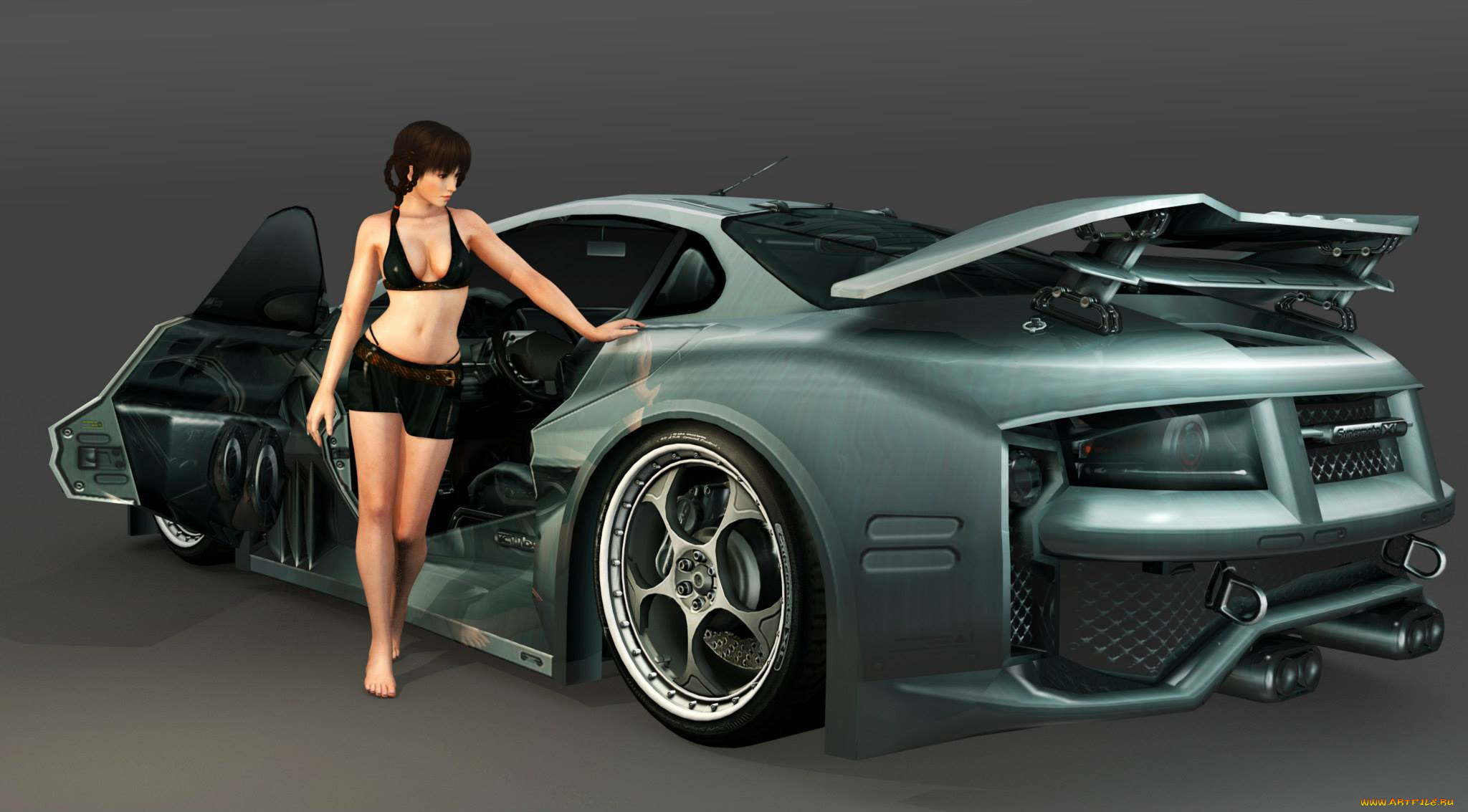 автомобили, 3d, car&girl, взгляд, девушка, автомобиль, фон