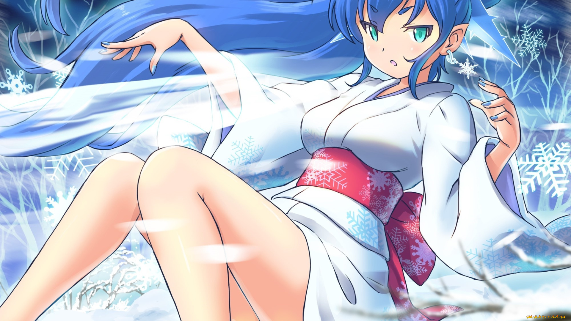 аниме, зима, , новый, год, , рождество, девушка, фон, взгляд