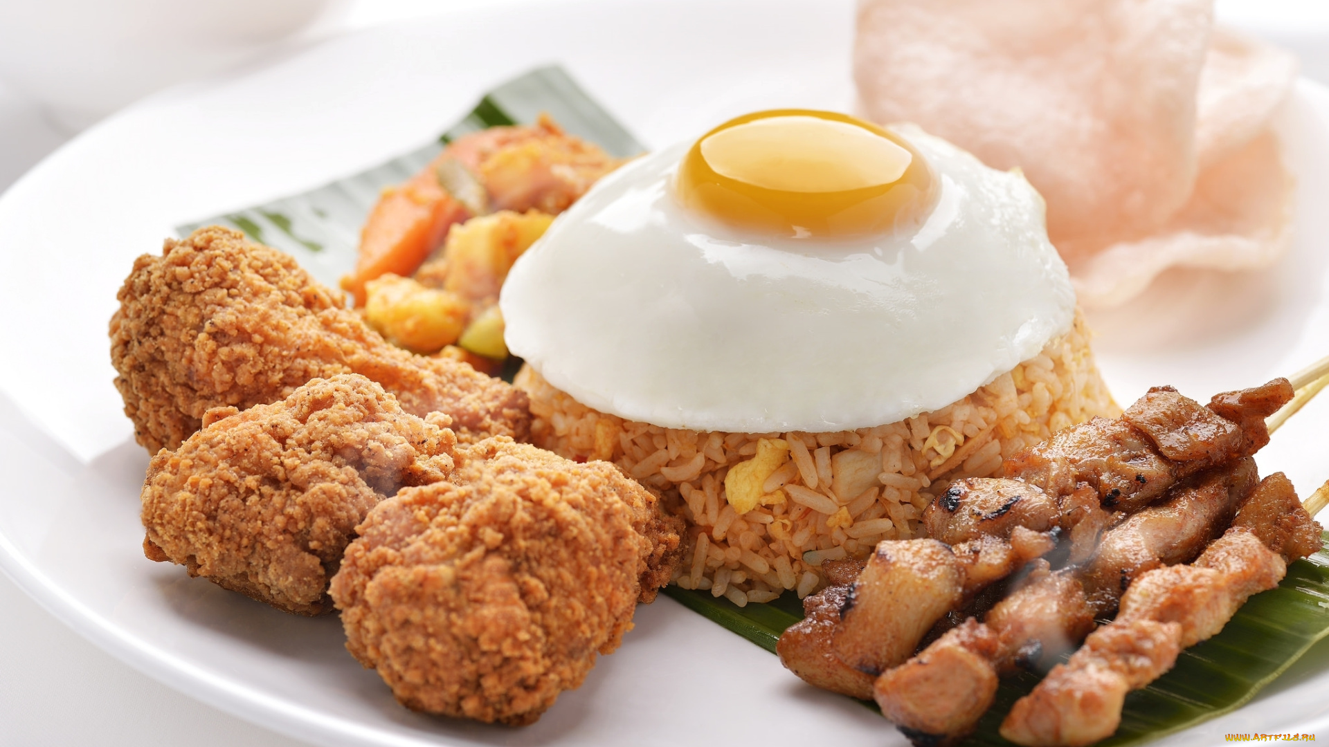 еда, Яичные, блюда, яйцо, мясо, яичница, рис