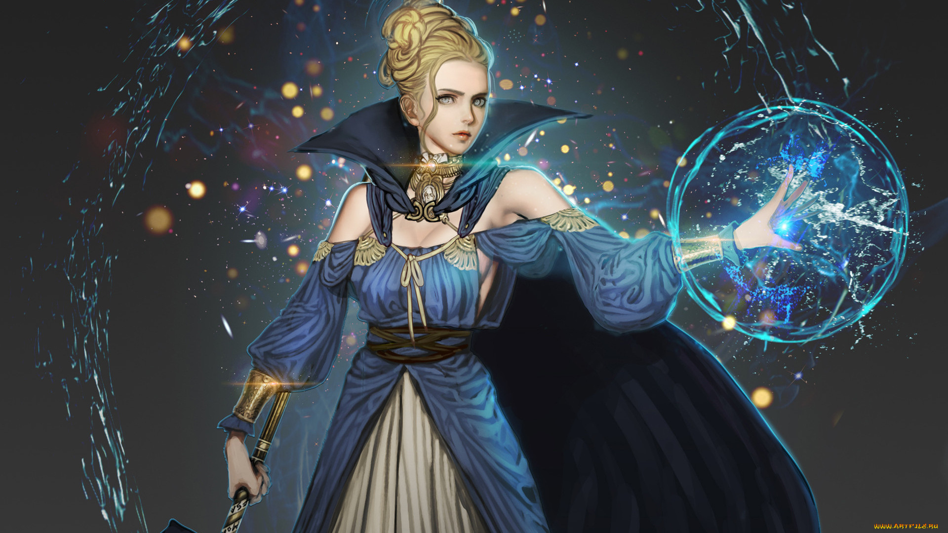 фэнтези, магия, платье, арт, шар, вода, взгляд, девушка, youngmin, suh