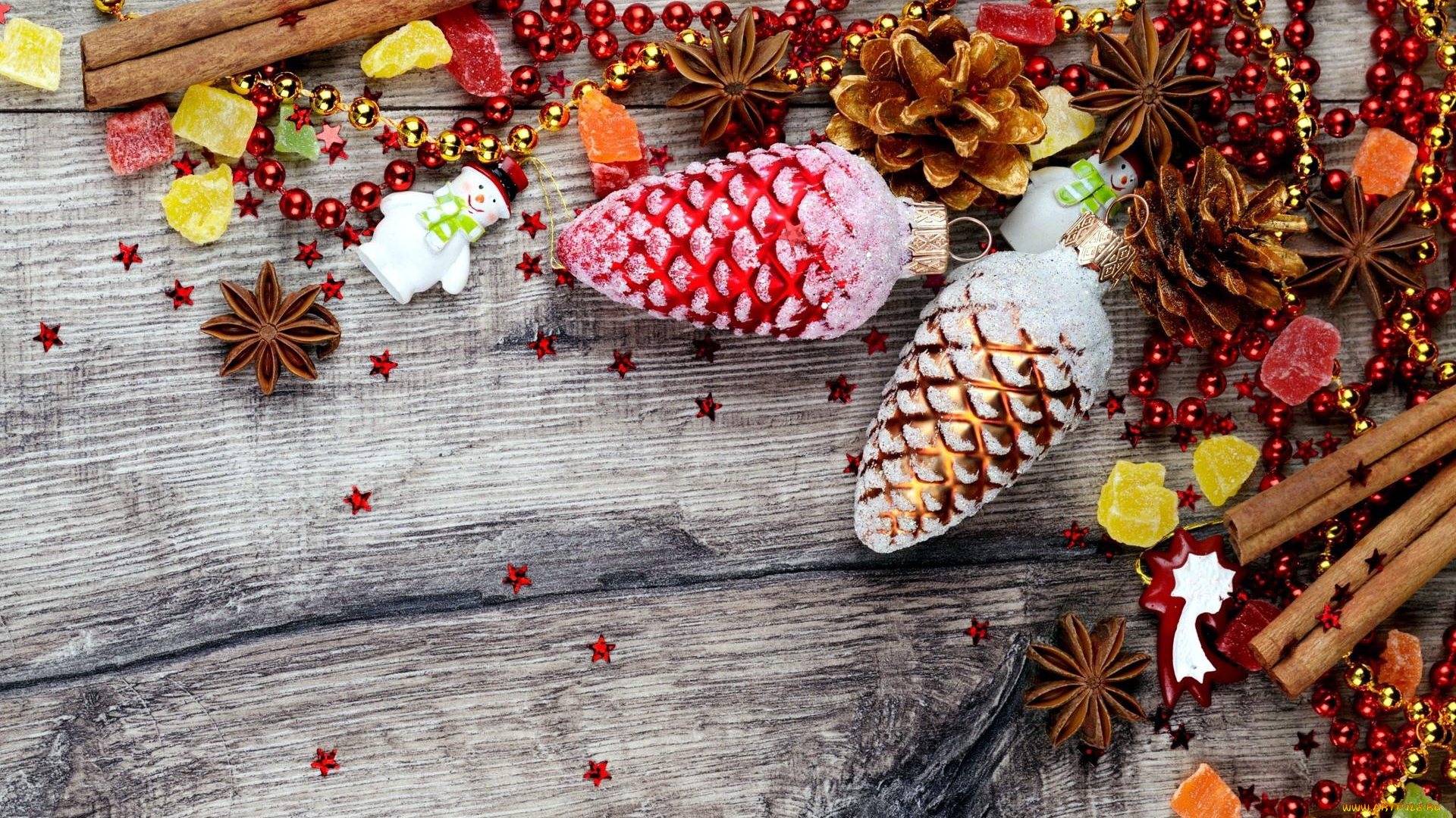 праздничные, украшения, звездочки, мармелад, корица, шишки, ваниль, гирлянда, доски, игрушки