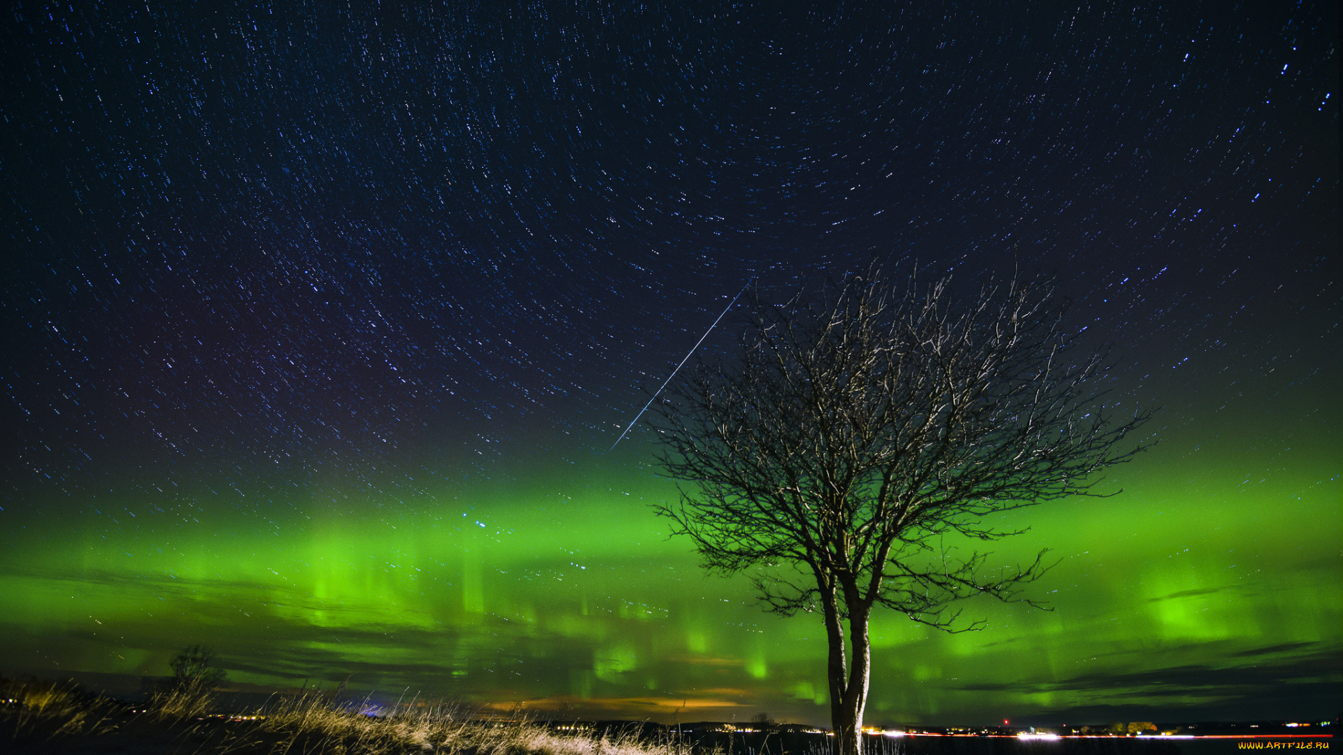 природа, северное, сияние, сполохи, звезды, ночь