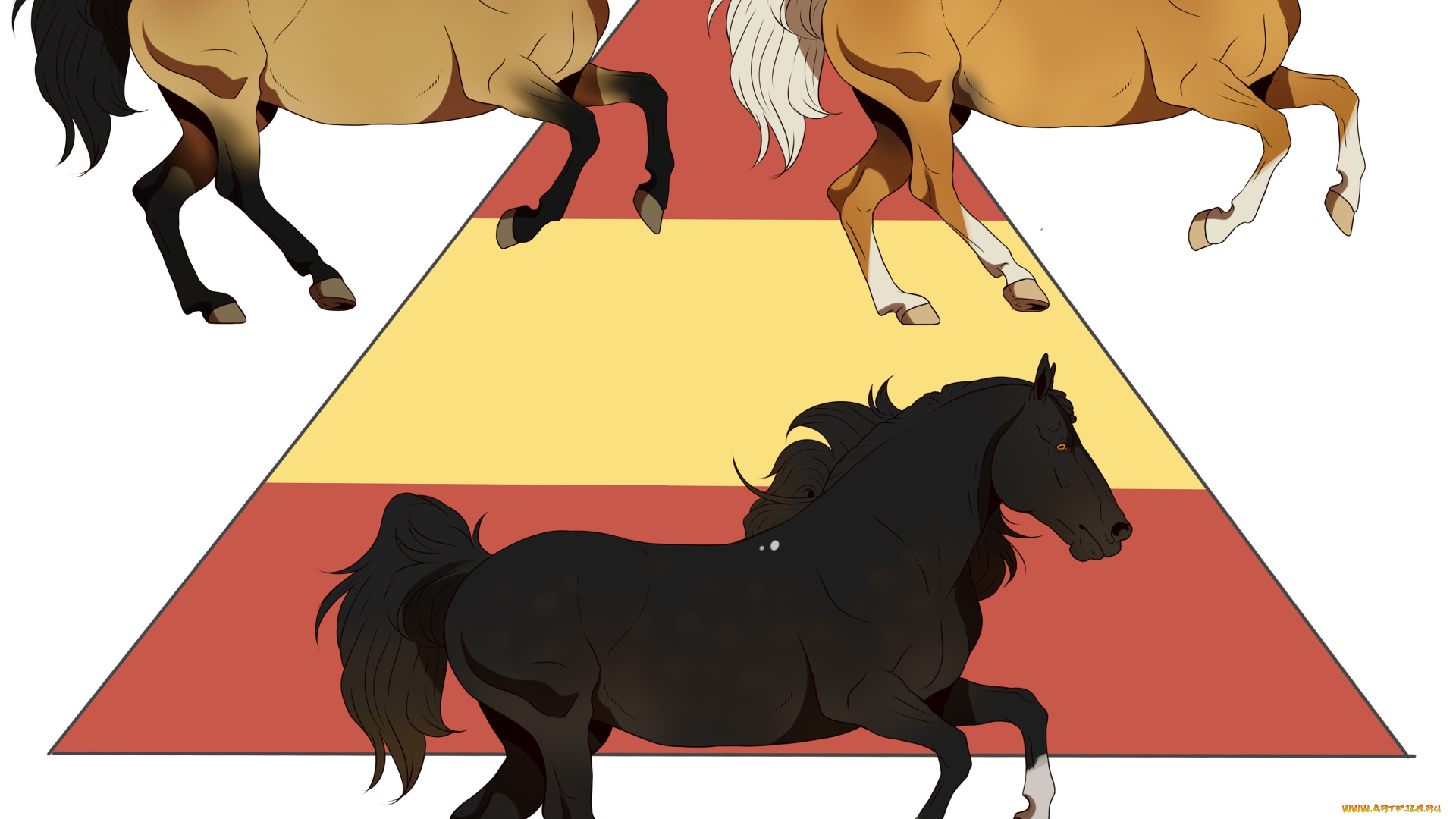 рисованное, животные, , лошади, лошади, фон