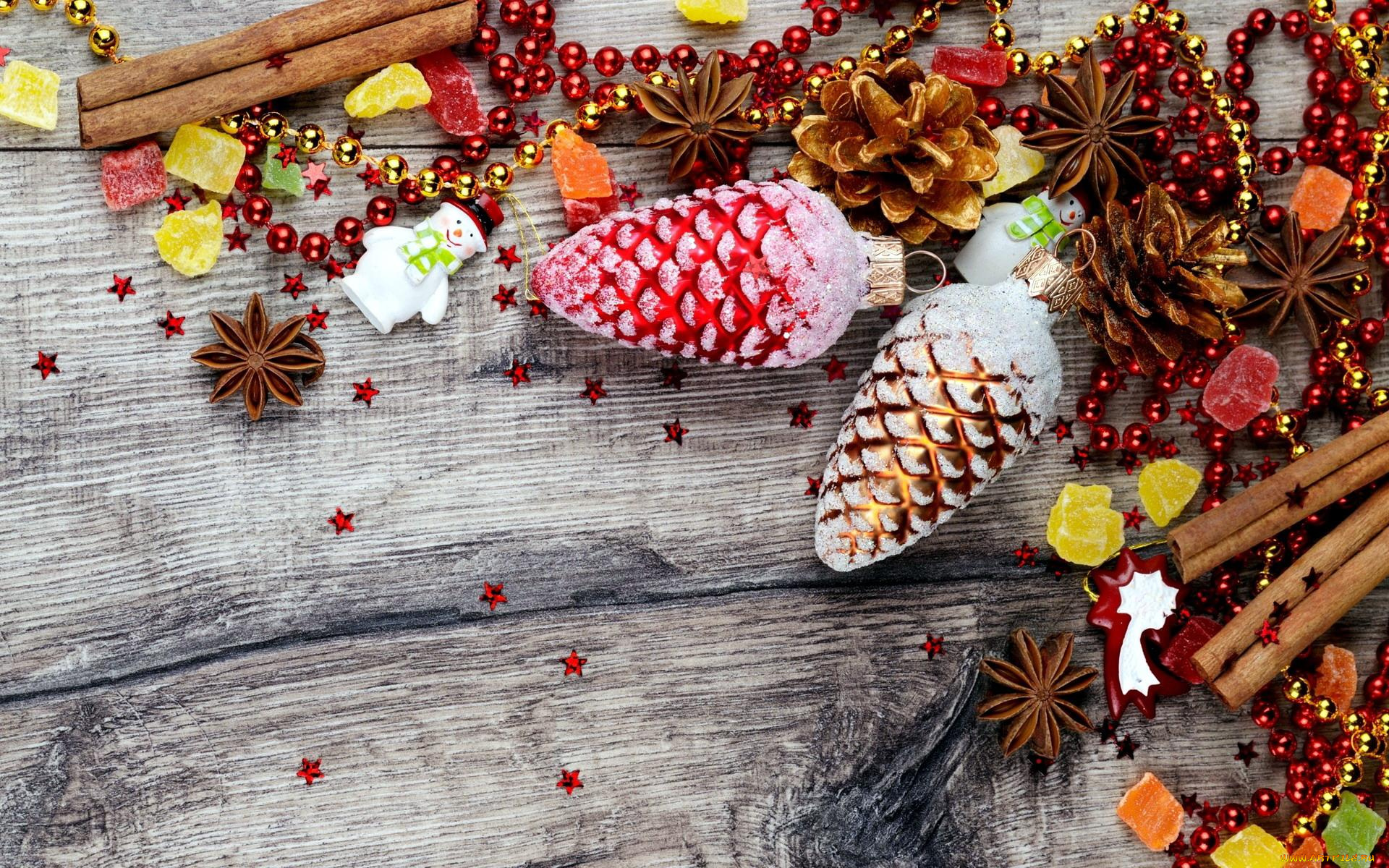 праздничные, украшения, звездочки, мармелад, корица, шишки, ваниль, гирлянда, доски, игрушки