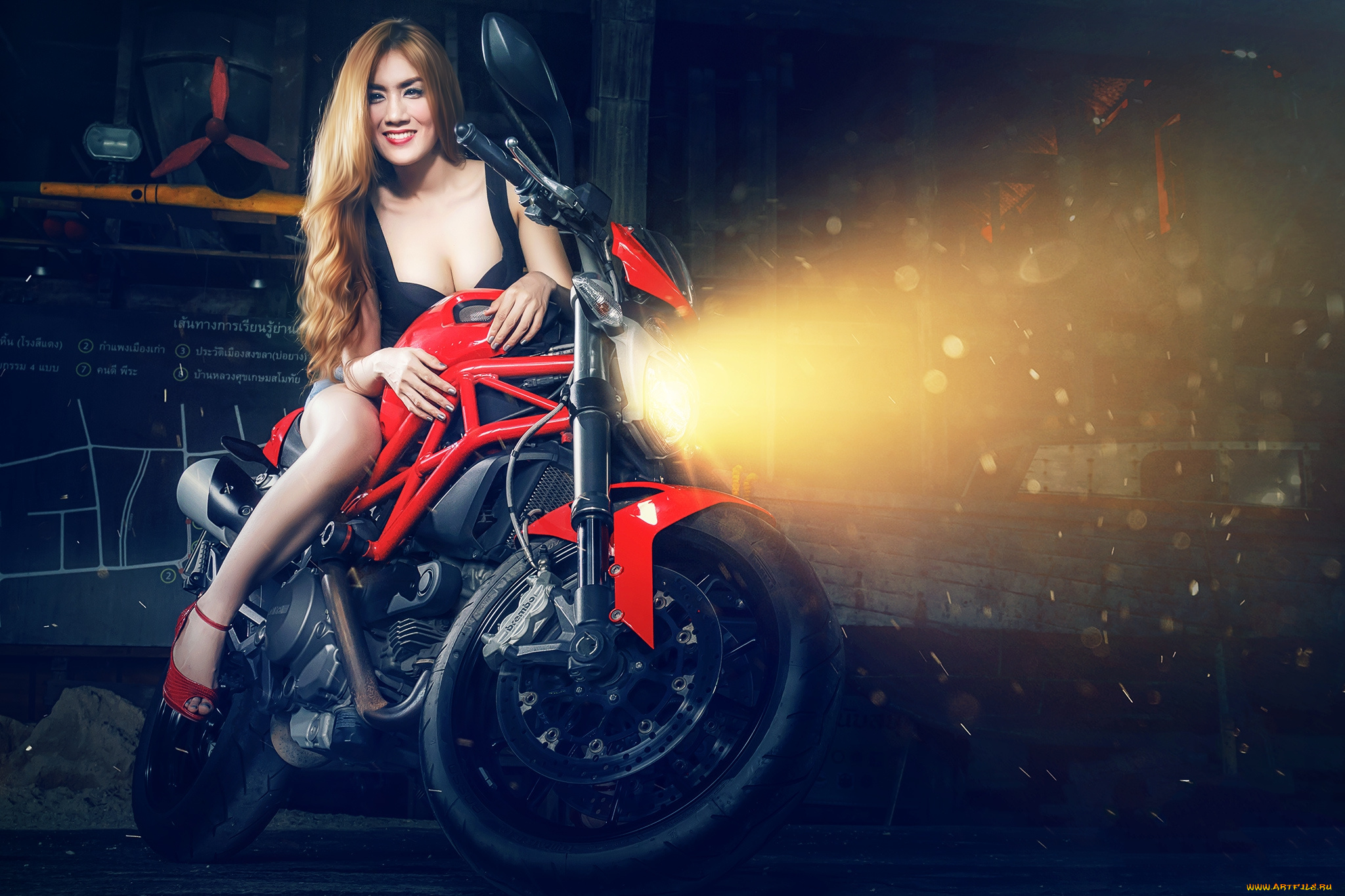 мотоциклы, мото, с, девушкой, байк, девица