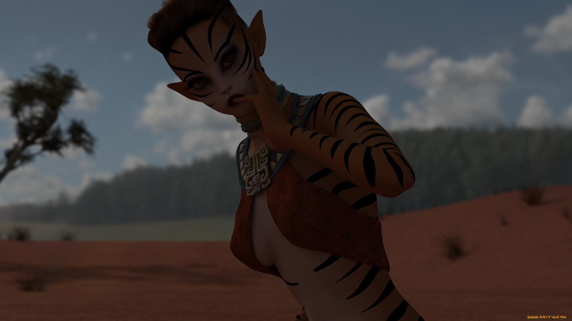 3д, графика, эльфы, , elves, фон, эльфийка, взгляд